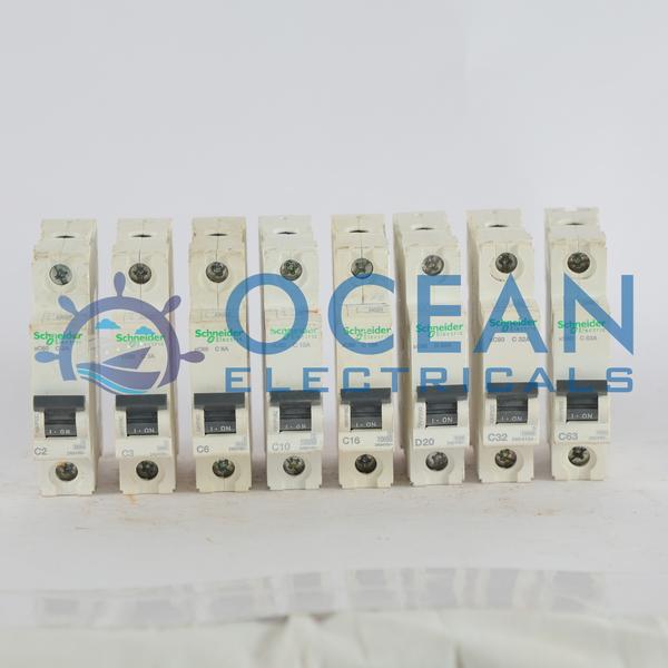 Safeguard your electrical installations with genuine Schneider Electric C60 and xC60 miniature circuit breakers (MCBs), available from Ocean Electricals in Surat. As a trusted wholesale supplier of high-quality marine and industrial electrical products, we offer a comprehensive range of MCBs designed for superior performance and safety against overload and short circuits.Why Choose Schneider MCBs from Ocean Electricals?Reliable Protection: These MCBs feature a thermal-magnetic tripping unit, ensuring precise and reliable protection for equipment in residential, commercial, and industrial applications.Wide Range: We stock single-pole (1P) MCBs in various current ratings (2A to 63A) and C-curves to meet diverse requirements, compliant with industrial standards like IEC/EN 60898 and IEC 60947-2.Durable & Easy Installation: Designed for DIN rail mounting with a long mechanical life, these breakers are easy to install and built to last in demanding environments.Local Availability: As a Surat-based supplier, Ocean Electricals provides quick access to a wide selection of switchgear, including MCBs, MCCBs, contactors, and AC drives, with a strong reputation across India.Ensure the safety of your systems with market-leading electrical protection solutions.