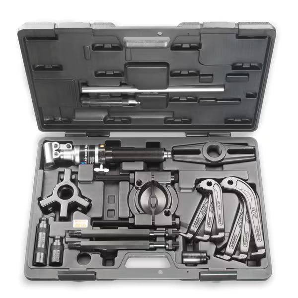 Powerful combination of a jaw and strong back pullerThe SKF TMHC 110E is a hydraulic puller kit, which combines a jaw puller and a strong back puller with up to 100 kN (11.2 ton US) pulling power. The versatile puller kit facilitates safe and easy dismounting in a variety of applications.