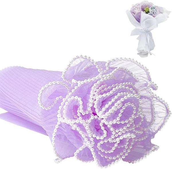 4 Yards Floral Mesh Bouquet Wrapping Paper with Pearl Edge | Translucent Waterproof Flower Wrap for Gift Packaging, Weddings, Decorations & DIY Crafts (Black)