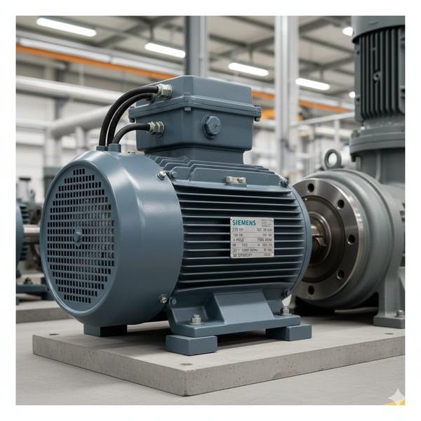 ​Power (215 HP): This indicates the motor's output capacity, roughly equivalent to 160 kW. It is built to handle significant mechanical loads.
​4-Pole Design: The “poles” determine the motor's synchronous speed. For a 60Hz power supply, a 4-pole motor runs at 1800 RPM (synchronous), while at 50Hz, it runs at 1500 RPM. This provides a balanced mix of speed and torque.
​Foot Mounted (IM B3): This refers to the mounting style. The motor has “feet” or brackets at the base, allowing it to be bolted directly to a floor, baseplate, or frame.
​Siemens Quality: Known for high efficiency (often reaching NEMA Premium or IE3/IE4 standards) and rugged construction, typically using cast iron frames for better heat dissipation and durability.