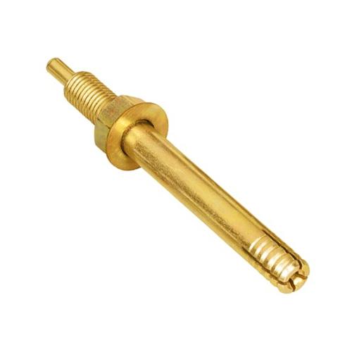 A “gold plating” on a pin-type anchor bolt typically refers to a yellow dichromate finish over a zinc plating. The base material of the anchor is usually steel or iron, not actual gold. 