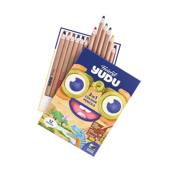 Fevicryl YUDU 3-in-1 Colour Pencils | 12 Shades + Free sharpner | Colour Pencil, Crayon & Water Colour in 1 | Easily Washable, Non-Toxic & Safe for Kids 6-12yrs | Ideal Gift for Kids