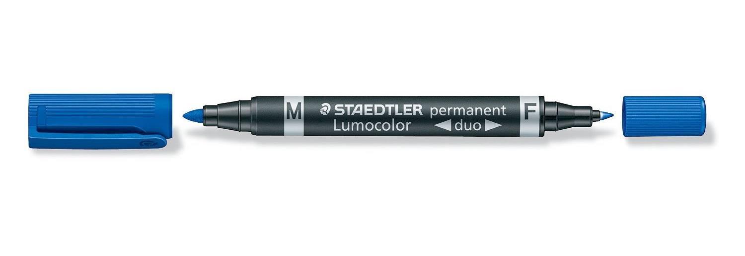 Staedtler Lumocolor Permanent Duo 348 Double Ended Permanent Marker with Two Bullet Tips - Thin & Thick -  Blue