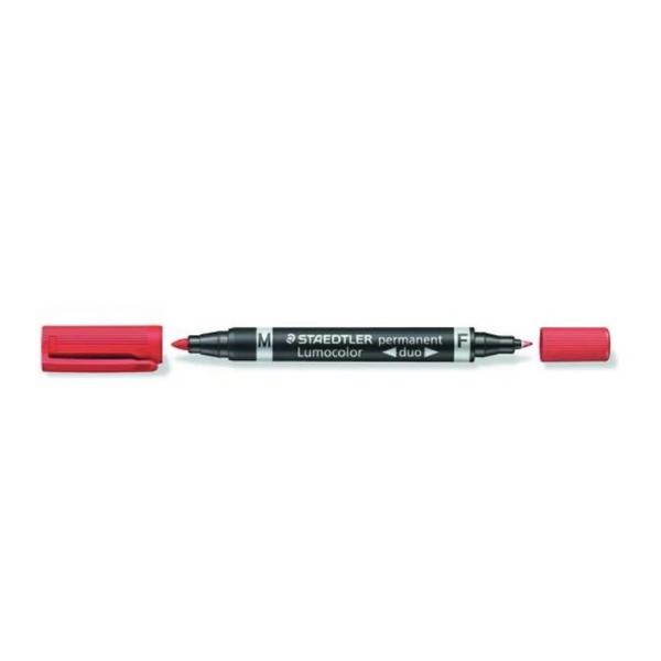 Staedtler Lumocolor Permanent Duo 348 Double Ended Permanent Marker with Two Bullet Tips - Thin & Thick - RED