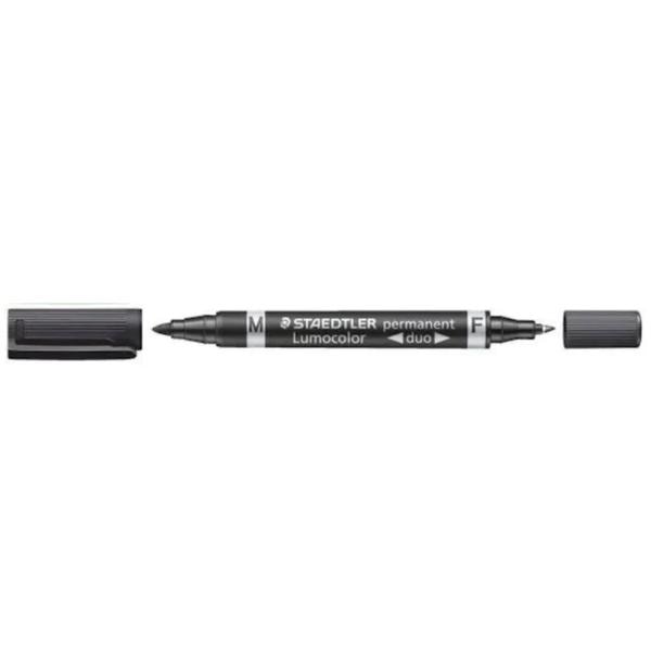Staedtler Lumocolor Permanent Duo 348 Double Ended Permanent Marker with Two Bullet Tips - Thin & Thick - BLACK