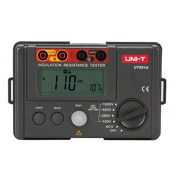  This is a 2000-count auto range digital insulation resistance tester with low resistance test, high voltage and low battery indication.It adopts latest design and very large-scale integration and digital circuits, combined with measurement functions of insulation resistance, DC voltage, AC voltage. It has advantages such as high precision, stable performance, and simple operation. It is used for insulation resistance measurement of various electrical equipment and insulation materials, such as transformers, motors, cables, switches, electrical appliances.Test Voltage: 100V/250V/500V/1000V- 5GΩDisplay Count: 1999, LCD BacklightAuto RangeLow Battery IndicationAlarm Indication and BuzzerHigh Voltage IndicationOverload IndicationAuto DischargeTest Voltage Vice DisplayStandard Accessories: Test Lead, Probe, Alligator Clip, Batteries, Carrying Bag, Gallus, Test Report