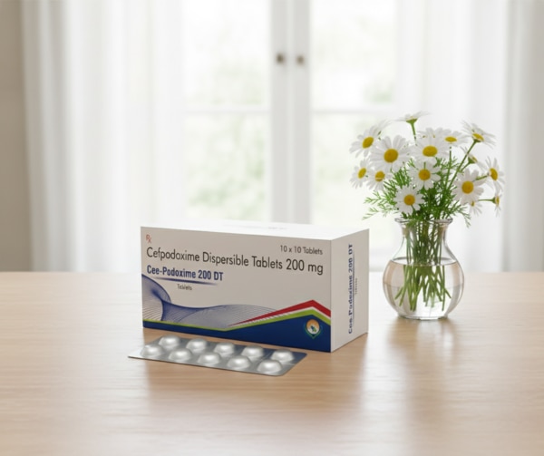Cee-Podoxime 200 DT contains Cefpodoxime Proxetil 200 mg, a third-generation cephalosporin antibiotic used to treat a wide range of bacterial infections. These dispersible tablets can be dissolved in water, making them easier to consume, especially for patients who have difficulty swallowing tablets.It is commonly prescribed for infections of the respiratory tract, urinary tract, ear, nose, throat, skin, and soft tissues caused by susceptible bacteria. The medicine works by inhibiting bacterial cell wall synthesis, thereby stopping the growth of bacteria.