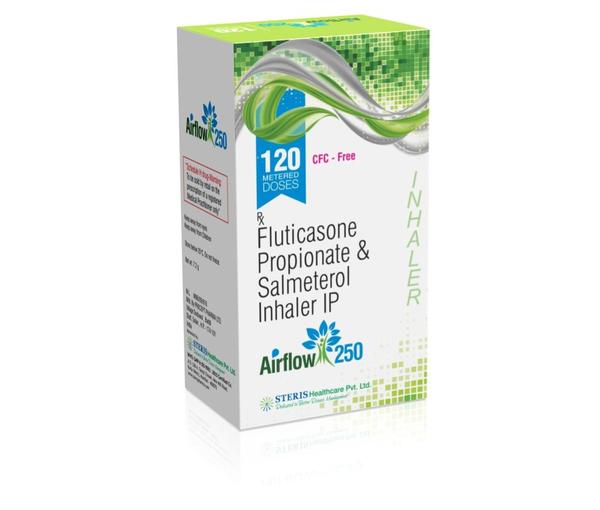INH AIRFLOW 250 Salmeterol (50mg), Fluticasone (250mg)INH AIRFLOW 250 is a powerful combination inhaler containing Salmeterol (50mg) and Fluticasone (250mg), designed to provide effective relief for respiratory conditions. Salmeterol, a long-acting beta agonist (LABA), works by relaxing the muscles in the airways, making breathing easier. Fluticasone, a corticosteroid, reduces inflammation in the airways, helping to prevent asthma attacks and improve lung function.This inhaler is commonly prescribed for patients with asthma or chronic obstructive pulmonary disease (COPD) to manage symptoms like wheezing, shortness of breath, and coughing. Its dual-action formula targets both the constriction of airways and the underlying inflammation, offering comprehensive respiratory support.INH AIRFLOW 250 is easy to use, with each dose delivering a precise combination of Salmeterol and Fluticasone directly to the lungs for rapid relief and long-lasting control of respiratory symptoms. It is important to follow your healthcare provider's instructions on how to use this inhaler properly for the best results and to minimize potential side effects.Consult your healthcare provider for personalized advice on using INH AIRFLOW 250 and to ensure it is the right treatment option for your respiratory condition.For further information:Email: info@sterispharma.com / contact@sterispharma.comCall/WhatsApp: 7877551268, 7849827488Buy Now: https://www.sterisonline.com/product/inh-airflow-250-133694