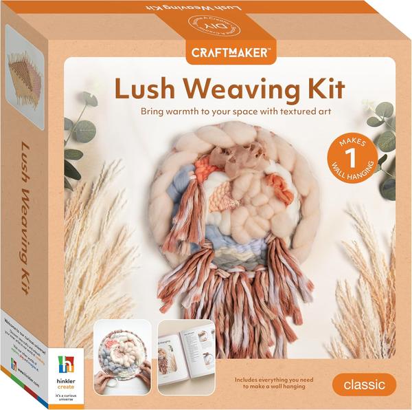 Craft Maker Lush Weaving Kit - DIY Weaving Projects for Adults - Yarn and Hoop Included - Step-by-Step Patterns - Creative Arts and Crafts - Boho Home DecorCOMPLETE SET FOR CREATIVITY: Add a modern twist to the ancient art of weaving and create contemporary decor pieces to add texture and charm to your home space!CRAFT YOUR OWN MASTERPIECES: This kit contains everything you need to create the wall hanging on the cover including a plastic hoop, cotton multi-coloured rope, thread, yarn, fluff yarn and silk ribbon. The 24-page book contains clear instructions to help you through learning this new skill.BEGINNER FRIENDLY GUIDE: Kit includes detailed step-by-step guidance, perfect for beginners and experienced crafters to create stunning pieces effortlessly.A CREATIVE EXPERIENCE FOR EVERYONE: This kit offers a relaxing and creative activity suitable for all ages and skill levels, providing hours of fun and satisfaction.THE PERFECT GIFT FOR ANY OCCASION: A unique and thoughtful gift for birthdays, holidays, or any special occasion, perfect for anyone who loves crafting and creating.