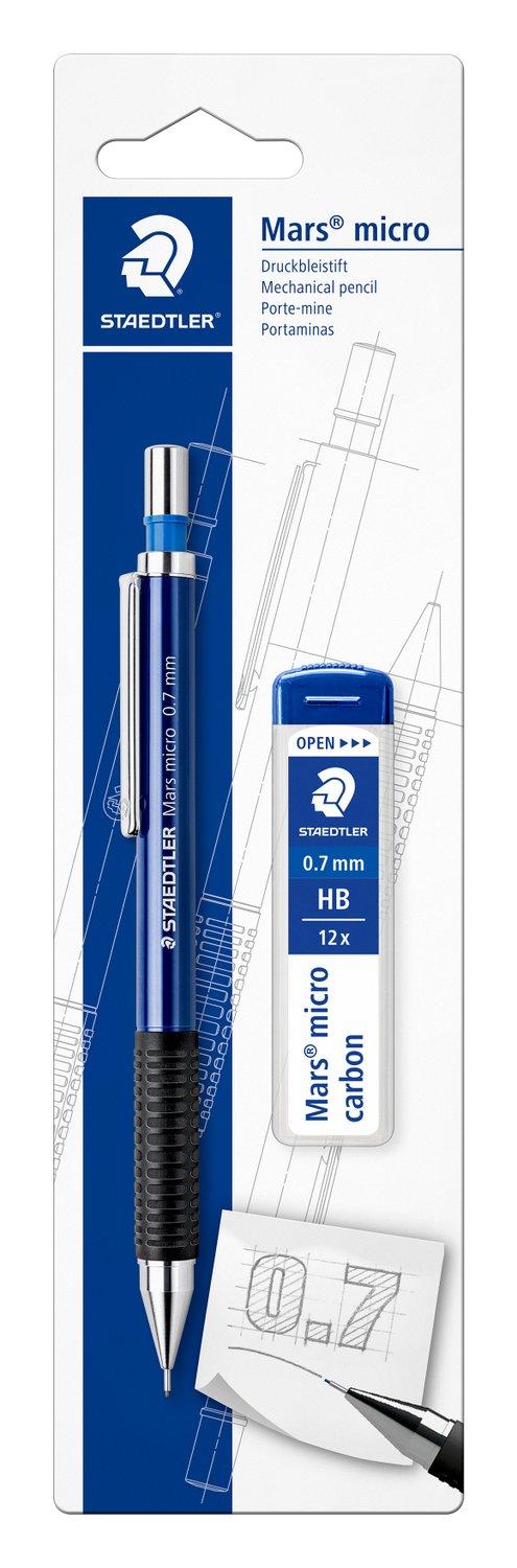 Product informationMechanical pencil for drawing and writingMetal clip, push-button and tipNon-slip rubber grip zoneISO colour coding for line widthEasy to refillEraser integrated in the push-buttonPocket-safe, due to retractabel lead tube