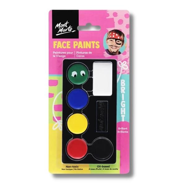Mont Marte Kids Face Painting Set - Bright
Mont Marte Kids Face Paint Sets offer a safe and convenient selection of colours, ideal for children's parties or just having plain fun.

Experiment and be inspired by your imagination - fairies, dragons, your favourite sporting team - you name it, you can create it. Remove with oil-based cleanser or makeup remover.

6 vibrant colours included - White, Yellow, Red, Blue, Green and Black. To ensure good setting of oil-based face paints and crayons, apply a light dusting of baby powder or talc to the face or body before applying the makeup.

Oil-based - Avoid sunlight and heat.

Use Mont Marte Kids Face Paint Sets within 18 months of opening.

Non-toxic

Caution: Avoid eyes, mouth, nasal passages and open wounds. May cause irritation to sensitive skin or people susceptible to skin allergies - take extra care when painting young children - not recommended for children under 3 years. Always apply a test patch to a small area on inside elbow and leave for 30 minutes before face painting. Do not leave on overnight.