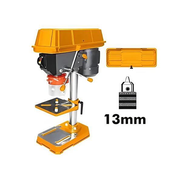 Brand Maaf india Power : 350 wWeight (Approx.) : 15.5 kgDrilling Capacity : 13 mmNo-Load Speed : 2650 rpmModel No. : DP133505With Motor : YesVoltage : 220-240V~50HzNo-Load Speed : 580-2650 rpmSpindle Speed settings : 5Spindle Travel : 50mmColumn Diameter : 46mmTable Size : 160 x 160 mmBase Size : 291 x 183 mmMachine Height : 590 mm