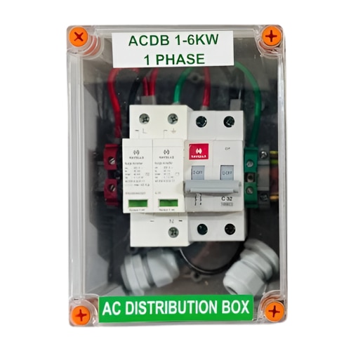 A Solar ACDB (AC Distribution Box) is a critical safety and control unit used in solar power systems. It is installed between the solar inverter and the main AC load/grid to ensure safe power distribution and protection.The Solar ACDB box protects the system from over-voltage, short circuits, current leakage, and lightning surges, ensuring smooth and reliable operation of the solar plant.