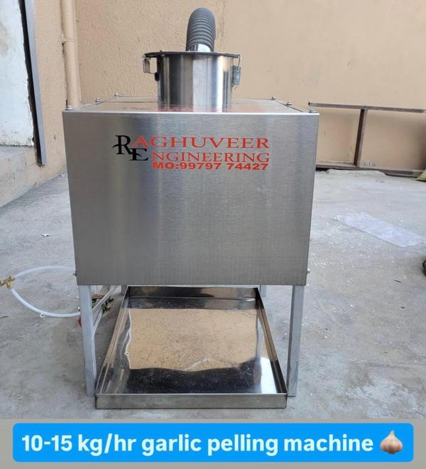 Garlic Skin Remover Machine ManufacturersWe are also supply in Andhra Pradesh, Arunachal Pradesh, Assam, Bihar, Chhattisgarh, Goa, Gujarat, Haryana, Himachal Pradesh, Jharkhand, Karnataka, Kerala, Madhya Pradesh, Maharashtra, Manipur, Meghalaya, Mizoram, Nagaland, Odisha, Punjab, Rajasthan, Sikkim, Tamil Nadu, Telangana, Tripura, Uttar Pradesh, Uttarakhand, and West BengalCapacity(Kg/Hr)	50 kg/hrCapacity	50 kg/hrProduct To Be Peeled	GarlicType	Dry TypeAutomation Grade	AutomaticUsage/Application	IndustrialMaterial	Stainless SteelElectricity Phase	Three PhaseWarranty	1 yearI Deal In	New and Second HandMinimum order quantity: 30 PieceWelcome to RAGHUVEER ENGINEERING - Your Trusted Partner for Garlic Peeling Solutions! Looking for the perfect garlic peeling machine for your processing needs? You've come to the right place! At RAGHUVEER ENGINEERING, we specialize in designing, manufacturing, and delivering high-quality garlic peeling machines that streamline your production process and enhance efficiency. Product Features: Cutting-edge technology for precise and efficient peeling Stainless steel construction for durability and hygiene User-friendly interface for easy operation Customizable options to suit your specific requirements Compact design for space-saving installation Our Range of Machines: 10kg to 30kg/hr : Ideal for small-scale operations or restaurant kitchens. 50kg to 100kg/hr : Perfect for medium-sized production facilities. 150 to 1000kg/hr : Designed for large-scale industrial processing. Why Choose [Manufacturer Name]? Over 19 years of experience in the industry. Dedicated customer support team to assist you every step of the way. Global shipping options available for worldwide delivery. Comprehensive warranty coverage for peace of mind. Contact Us Today! Ready to revolutionize your garlic peeling process? Contact us today to learn more about our products and how they can benefit your business. Don't settle for anything less than the best � choose RAGHUVEER ENGINEERING for all your garlic peeling needs!