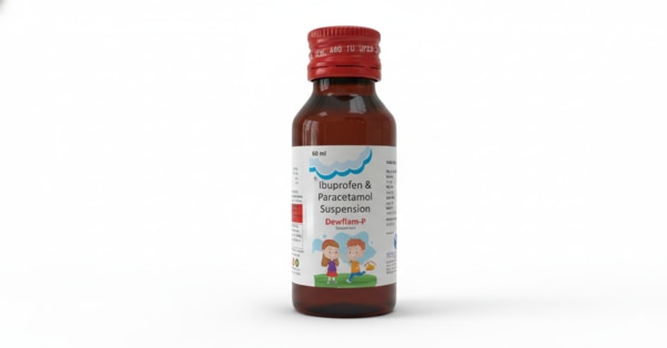 Dewflam-P Suspension is a pediatric oral suspension formulated with a powerful combination of Ibuprofen and Paracetamol, specifically developed to provide effective and fast relief from fever, pain, and inflammation in infants and children. This dual-action medicine works through complementary mechanisms to ensure comprehensive symptom control while maintaining safety when used as prescribed.Paracetamol acts centrally to reduce fever and relieve mild to moderate pain, making it effective in managing symptoms such as headache, toothache, sore throat, and post-vaccination discomfort. Ibuprofen, a non-steroidal anti-inflammatory drug (NSAID), helps reduce inflammation, swelling, and pain at the site of discomfort by inhibiting prostaglandin synthesis. Together, these ingredients deliver enhanced therapeutic benefits compared to single-ingredient formulations.The oral suspension form of Dewflam-P allows for easy administration and accurate dosing, especially important in pediatric patients who may have difficulty swallowing tablets. Its pleasant taste and smooth texture improve compliance, ensuring children take the medication without resistance. The formulation is rapidly absorbed, providing quick onset of action and prolonged relief.Dewflam-P Suspension is widely recommended by healthcare professionals for the management of fever associated with viral and bacterial infections, teething pain, headache, body aches, ear pain, sore throat, and discomfort following immunization. It is also useful in relieving pain and inflammation caused by minor injuries and other inflammatory conditions in children.When used according to medical advice, Dewflam-P offers a well-balanced combination of efficacy and safety. Parents and caregivers should always follow the prescribed dosage and duration of treatment to avoid unwanted side effects. The product is intended for short-term use and should not be administered for prolonged periods without consulting a healthcare professional.Overall, Dewflam-P Suspension is a trusted pediatric medicine that delivers reliable relief from pain and fever while ensuring comfort, convenience, and better treatment adherence. Its dual-ingredient formula and child-friendly design make it a preferred choice for effective fever and pain management in children.