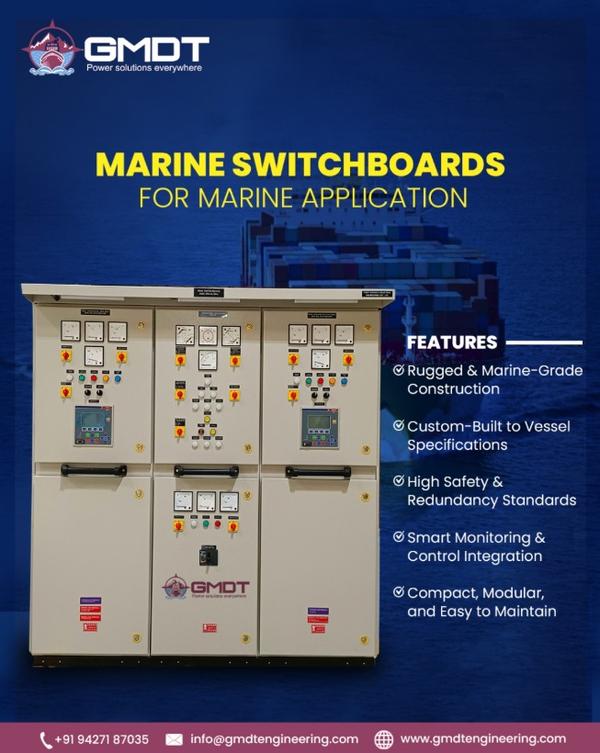 ⚓ Marine Switchboard in Saudi Arabia⚡ Reliable Power Distribution for Marine & Offshore ApplicationsOur Marine Switchboards in Saudi Arabia are engineered to deliver safe, efficient, and uninterrupted power distribution for vessels, offshore platforms, and port operations. Designed to meet the demanding marine environment, our switchboards ensure smooth electrical control even in harsh sea conditions.🚢 Built for Harsh Marine ConditionsManufactured using corrosion-resistant materials and marine-grade components, our marine switchboards are suitable for high humidity, salt-laden air, and continuous operation. They comply with international marine standards, making them ideal for Saudi Arabia’s growing maritime and offshore sectors.⚙️ Advanced Design & Intelligent ControlOur marine switchboards feature modern protection and monitoring systems that provide:✅ Accurate load distribution✅ Short-circuit and overload protection✅ Easy operation and clear fault indication🛠️ Wide Range of Marine ApplicationsWe supply marine switchboards for:🚢 Cargo vessels & tankers🛥️ Offshore platforms & oil rigs⚓ Ports & shipyards🛢️ Oil & gas marine operations🚤 Commercial and naval vessels🌊 Customized Solutions Across Saudi ArabiaFrom Jeddah and Dammam to Jubail and Yanbu, we offer customized marine switchboard solutions based on vessel type, power rating, and classification requirements. Each system is designed to comply with IEC and marine classification standards.🔋 Safe, Efficient & Low MaintenanceOur marine switchboards are built for high reliability, energy efficiency, and minimal maintenance, helping operators reduce downtime and ensure crew safety.🤝 Trusted Marine Electrical Partner in Saudi ArabiaWith a strong reputation for quality and dependable performance, we are a preferred supplier of marine switchboards in Saudi Arabia, supporting projects from design and manufacturing to commissioning and after-sales service.📞 Contact GMDT Engineering – Marine Switchboard Manufacturer in Saudi Arabia 📧 Email: bde@gmdtengineering.com 📱 Mobile: +91-798 494 1273