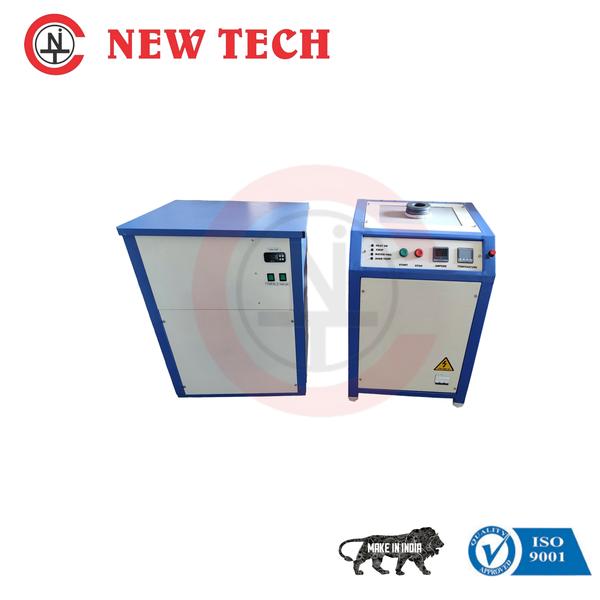 Induction Silver Melting Furnace is based on the latest and most advanced IGBT induction technology.Induction Silver Melting Furnace/Machine is extensively used in Jewellery workshop, Silver casting, Refinery, Bullion, chain making, Bangle making, Lab and Research Institute. Technical Details : Input Voltage - 415 VAC Power Supply - Three Phase Melting Material - SilverBrand - NEW TECH Technology - IGBTMax Temperature - 1150 Degree Melting Time - 6 min * Frequency - 50 HZ / 60 HZ Absorbed Power - 6 Kw Capacity of Crucible - 2 Kg Temperature Measurement - K type Cooling Water Temperature - 20 to 30 degree Water Pressure - 3 Bar Maximum Water Flow - 20 Lit/ Min Weight ( with chilling unit ) - 220 Kg Manufacturer - NEW TECH INDUCTION COMPANY