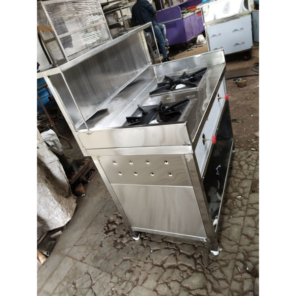 Silver Ss Two Burner Commercial Gas Stove, Stainless Steel