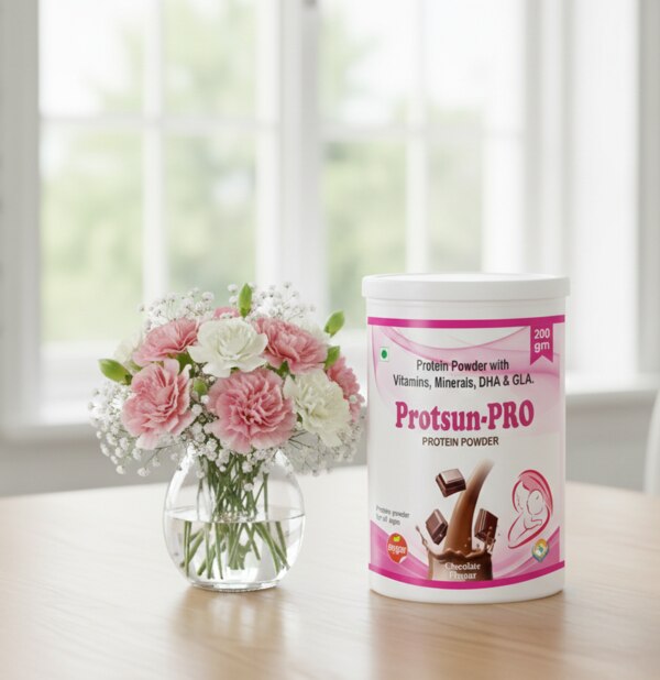 Protsun-PRO is a scientifically formulated nutraceutical protein powder developed to provide comprehensive daily nutrition for individuals of all age groups. It contains high-quality protein hydrolysate combined with essential vitamins, minerals, DHA, and GLA, which together help support overall health, strength, and vitality. This advanced formulation is designed to help bridge nutritional gaps caused by inadequate diet, increased physical demand, or age-related nutritional requirements.The presence of protein hydrolysate ensures easy digestion and better absorption, making Protsun-PRO suitable for regular consumption. DHA and GLA play an important role in supporting brain function, heart health, and overall metabolic balance, while the added vitamins and minerals help maintain immunity, bone health, and energy levels. Its sugar-free composition makes it an excellent option for calorie-conscious individuals.Protsun-PRO comes in a delicious chocolate flavour, ensuring good taste and better compliance for both children and adults. It can be easily mixed with milk or water and consumed as part of a daily nutritional routine. Manufactured under strict quality standards, this product is intended to support overall wellness and improve nutritional intake when used as directed by a healthcare professional.Protsun-PRO is a nutraceutical supplement and is not intended for medicinal use. Regular use as recommended can help promote balanced nutrition, improved strength, and sustained energy for a healthier lifestyle.