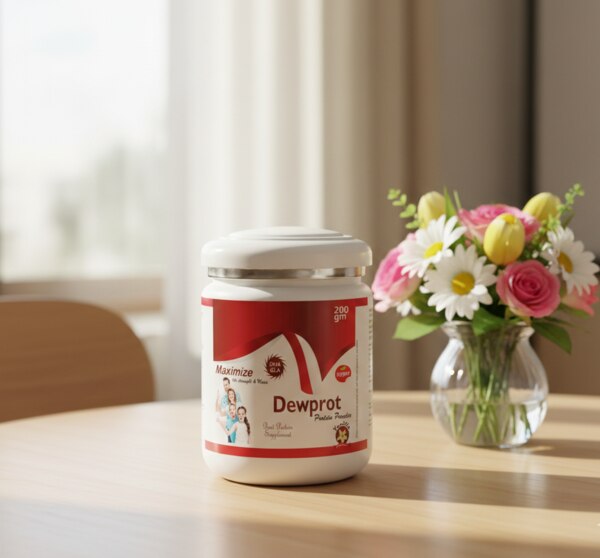 Dewprot Protein Powder is a premium nutritional supplement formulated to meet the increased protein and energy requirements of individuals across different age groups. It is specially designed to support growth, strength, muscle development, and overall wellbeing. Enriched with essential fatty acids such as DHA (Docosahexaenoic Acid) and GLA (Gamma Linolenic Acid), Dewprot provides comprehensive nutritional support for daily health maintenance.Protein plays a vital role in building and repairing body tissues, supporting muscle mass, and maintaining optimal body functions. Dewprot Protein Powder helps bridge nutritional gaps caused by poor appetite, increased physical activity, illness, or recovery periods. Its balanced formulation makes it suitable for children, adults, elderly individuals, and those with increased nutritional needs.The inclusion of DHA and GLA contributes to brain health, metabolic support, and overall vitality. These essential fatty acids are known to assist in cognitive development, immune function, and maintaining healthy cell structure. Dewprot is also easy to digest and gentle on the stomach, making it suitable for regular consumption.With a pleasant vanilla flavor, Dewprot Protein Powder ensures better taste and improved compliance, especially for children. It dissolves easily in milk or water, allowing convenient daily intake without compromising on nutrition.