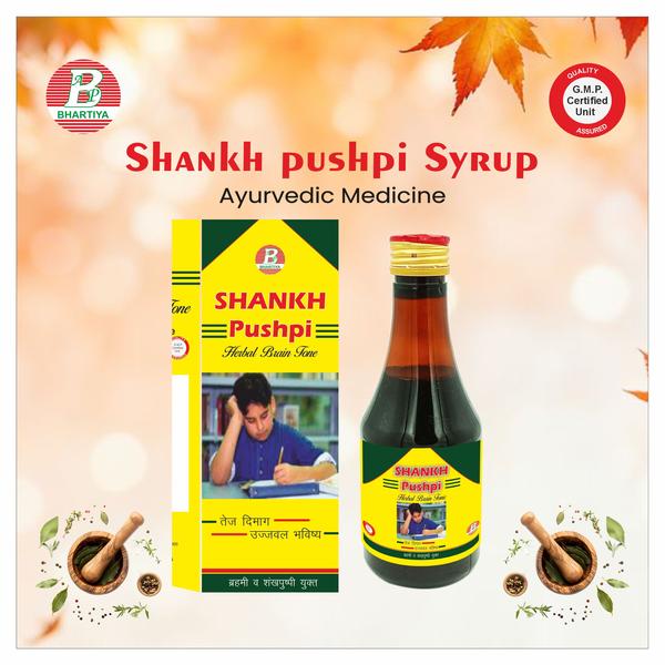                                       SANKHPUSHPI SYRUP 

Product Identification
•	Generic Name: Sankhpushpi Syrup
•	Type: Ayurvedic Patent Medicine
•	Primary Indication Area: Cognitive enhancement and nervous system support (memory, concentration, and mental well-being).
Therapeutic Indications
Sankhpushpi syrup is used as a brain tonic to improve memory, concentration, reduce stress, and promote restful sleep.
Key benefits:
 Enhances Memory and Cognitive Function
•	Acts as a medhya (brain) tonic in Ayurveda.
•	Improves memory, learning, and concentration, making it useful for students and professionals with mental fatigue.
Reduces Stress and Anxiety
•	Has adaptogenic and calming properties that help manage mental tension.
•	Can reduce symptoms of anxiety, irritability, and mental fatigue.
Promotes Restful Sleep
•	Calms the nervous system and mind, aiding in insomnia or disturbed sleep.
 Supports Nervous System Health
•	Strengthens the nervous system, reduces mental exhaustion, and promotes overall brain vitality.
 Adjunct Benefits
•	May help in mild headaches, hyperacidity, or digestive discomfort due to its soothing and calming effects.


Ingredient: 
 Brahmi  
Botanical Name: Bacopa monnieri
Key Phytoconstituents:
•	Bacosides (A & B) – primary active compounds
•	Flavonoids
•	Alkaloids
•	Saponins

Mechanism of Action and Benefits
1.	Cognitive Enhancement
o	Memory Improvement: Bacosides enhance the formation of new nerve endings (dendrites), improving memory and learning ability.
o	Concentration & Focus: Supports attention span and mental clarity, useful for students, professionals, and elderly individuals with cognitive decline.
2.	Neuroprotective Effects
o	Protects neurons from oxidative stress and free radical damage.
o	May slow age-related cognitive degeneration and maintain healthy brain function.
3.	Anti-Anxiety & Stress Reduction
o	Acts as an adaptogen, helping the body cope with mental stress.
o	Reduces anxiety, restlessness, and mental fatigue, promoting calmness and emotional balance.
4.	Antioxidant Activity
o	Scavenges free radicals, preventing oxidative damage in the brain.
o	Protects neuronal cells and enhances overall brain vitality.
5.	Supports Neurotransmission
o	Modulates acetylcholine levels and improves synaptic communication between neurons.
o	Enhances alertness, processing speed, and mental clarity.


 Sankhpushpi 
Botanical Name: Convolvulus pluricaulis (most commonly)
Key Phytoconstituents:
•	Alkaloids
•	Flavonoids
•	Coumarins
•	Steroids
•	Glycosides

Mechanism of Action and Benefits
1.	Cognitive Enhancement
o	Improves memory, learning, and concentration.
o	Supports overall mental alertness and clarity.
2.	Nervous System Support
o	Acts as a mild nervine tonic, calming the nervous system.
o	Reduces mental fatigue, restlessness, and nervous tension.
3.	Anti-Anxiety & Stress Reduction
o	Helps alleviate stress and anxiety by calming the mind.
o	Useful in hyperactive or over-stressed individuals.
4.	Sleep Support
o	Mild sedative effects promote restful sleep.
o	Reduces insomnia associated with stress or mental overactivity.
5.	Antioxidant Activity
o	Protects neurons from oxidative damage and supports brain cell health.
Adult Dose
•	2–3 teaspoons (≈10–15 ml) twice daily, preferably with milk or water.
•	Duration: 2–4 weeks or as advised by an Ayurvedic practitioner.

Precautions
1.	Pregnancy & Lactation: Use only under medical supervision.
2.	Hypersensitivity: Avoid if allergic to any ingredient of Sankhpushpi.
3.	Chronic Illness: Patients with severe liver, kidney, or heart disease should consult a doctor before use.
4.	Concurrent Medications: May enhance the sedative effect of CNS depressants; use caution with sleeping pills or anti-anxiety drugs.
5.	Children: Use lower doses (typically 1–2 teaspoons twice daily) and under pediatric guidance.
6.	Overdose Risk: Excessive intake may cause mild nausea or gastrointestinal discomfort.
