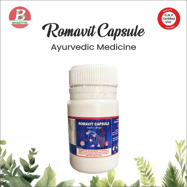 ROMAVIT CAPSULE
Product Identification
• Generic Name: Romavit Capsule
• Type: Ayurvedic Patent Medicine
• Primary Indication Area: Helpful in relieving all kinds of body aches.
Therapeutic Indications
• Useful for relieving general body pain and mild aches.
Primary benefits:
• Reduces pain and discomfort in the body
• Eases muscle stiffness and soreness
• Supports relief from mild aches and fatigue
• Promotes overall comfort and well-being
Other benefits:
• Reduces inflammation: Helps in calming localized inflammation in muscles and joints, providing soothing relief from swelling and discomfort.
• Improves mobility and flexibility: Supports the natural movement of joints and muscles, making daily activities easier and more comfortable.
• Relieves muscle tension: Aids in relaxing strained or stiff muscles, which can occur due to physical exertion or prolonged inactivity.
• Enhances circulation: Promotes better blood flow to affected areas, which can accelerate healing and reduce stiffness.
• Supports overall stamina and energy: Helps reduce fatigue associated with body pain, contributing to a sense of vitality and well-being.
• Preventive support: Regular use may help in preventing occasional body aches caused by stress, overexertion, or minor injuries.
• Promotes general comfort: Provides gentle relief from minor aches and body discomfort, improving overall physical comfort.
Ingredient:
Ashwagandha (Withania somnifera)
• Botanical Name: Withania somnifera
• Key Constituents: Withanolides, Alkaloids (Withanine, Anaferine), Saponins, Flavonoids
Mechanism of Action in Body Aches – Biochemistry / Pharmacology
1. Anti-inflammatory Action:
o Withanolides inhibit pro-inflammatory mediators such as cytokines (TNF-α, IL-1β, IL-6) and enzymes like COX-2 and LOX.
o Reduces local and systemic inflammation, which is often the cause of muscle and joint pain.
2. Analgesic Effect (Pain Modulation):
o Modulates the nociceptive pathways by influencing neurotransmitters and pain receptors in the peripheral and central nervous system.
o Provides mild to moderate pain relief in muscles, joints, and general body aches.
Harad Chilka (Terminalia chebula – Fruit Shell / Coarse Powder)
• Botanical Name: Terminalia chebula
• Key Constituents: Tannins (Chebulagic acid, Chebulinic acid), Gallic acid, Flavonoids, Polyphenols
Mechanism of Action in Body Aches – Biochemistry / Pharmacology
1. Anti-inflammatory Action:
o Tannins and polyphenols inhibit pro-inflammatory cytokines (TNF-α, IL-1β, IL-6) and enzymes like COX-2, reducing inflammation in muscles, joints, and connective tissues.
o Helps relieve localized swelling and discomfort in affected areas.
2. Analgesic Effect (Pain Modulation):
o Modulates nociceptive signaling pathways in peripheral nerves, reducing pain perception.
o Provides mild to moderate relief from muscle and joint aches.
Harmala (Peganum harmala)
• Botanical Name: Peganum harmala
• Key Constituents: Harmaline, Harmine, Harmalol (β-carboline alkaloids), Flavonoids, Tannins
Mechanism of Action – Biochemistry / Pharmacology
1. Anti-inflammatory Action:
o β-carboline alkaloids inhibit pro-inflammatory cytokines (TNF-α, IL-1β, IL-6) and enzymes like COX-2, reducing inflammation in tissues.
o Helps in alleviating localized pain and swelling.
2. Analgesic Effect (Pain Modulation):
o Influences nociceptive pathways by modulating neurotransmitters in the peripheral and central nervous system.
o Provides mild to moderate relief from muscle and joint aches.
Suranjan (Colchicum luteum / Colchicum autumnale)
• Botanical Name: Colchicum luteum / Colchicum autumnale
• Key Constituents: Colchicine, Colchicoside, Flavonoids, Alkaloids
Mechanism of Action – Biochemistry / Pharmacology
1. Anti-inflammatory Action:
o Colchicine inhibits microtubule polymerization, reducing activation of neutrophils and the release of pro-inflammatory cytokines (IL-1β, TNF-α).
o Helps in reducing inflammation and swelling in joints and soft tissues.
2. Analgesic / Pain Relief Effect:
o By reducing inflammatory mediators and neutrophil activity, it provides relief from pain and tenderness associated with joint and muscle inflammation
Kikarphali
• Botanical Name: Acacia nilotica
• Key Constituents: Tannins, Flavonoids, Saponins, Polyphenols
Mechanism of Action
1. Anti-inflammatory
o Blocks pro-inflammatory molecules (like TNF-α, IL-1β) and enzymes (COX-2).
o Helps reduce swelling and pain in joints and tissues.
2. Antioxidant
o Neutralizes ROS (reactive oxygen species).
o Protects cells from oxidative damage, supports tissue recovery.
Saunth (Dried Ginger)
• Botanical Name: Zingiber officinale
• Key Constituents: Gingerols, Shogaols, Volatile oils, Flavonoids, Starch
Mechanism of Action – Biochemistry / Pharmacology
1. Anti-inflammatory Action:
o Gingerols and shogaols inhibit pro-inflammatory cytokines like TNF-α, IL-1β, IL-6, and enzymes such as COX-2 and 5-LOX.
o Helps reduce joint and muscle inflammation, swelling, and stiffness.
2. Analgesic / Pain Modulation:
o Acts on peripheral and central pain pathways to reduce nociceptive signaling.
o Provides relief from mild to moderate pain, including headaches, menstrual cramps, and muscular aches.
Shudh Guggul (Commiphora mukul)
• Botanical Name: Commiphora mukul
• Key Constituents: Guggulsterones (E & Z), Terpenoids, Essential oils, Resins, Flavonoids
Mechanism of Action – Biochemistry / Pharmacology
1. Anti-inflammatory Action:
o Guggulsterones inhibit NF-κB activation, reducing the production of pro-inflammatory cytokines like TNF-α, IL-1β, and IL-6.
o Helps alleviate joint inflammation, swelling, and stiffness.
2. Analgesic / Pain Modulation:
o Reduces pain by modulating inflammatory mediators and peripheral nociceptive signaling.
o Supports relief in osteoarthritis and musculoskeletal discomfort.
Salai Guggul (Boswellia serrata / Indian Frankincense)
• Botanical Name: Boswellia serrata
• Key Constituents: Boswellic acids (AKBA, KBA), Triterpenoids, Essential oils, Resins
Mechanism of Action – Biochemistry / Pharmacology
1. Anti-inflammatory Action:
o Boswellic acids inhibit 5-lipoxygenase (5-LOX) and reduce leukotriene synthesis, which decreases inflammation.
o Helps relieve joint swelling, stiffness, and pain in arthritis and musculoskeletal conditions.
2. Analgesic / Pain Modulation:
o Reduces nociceptive signaling through inhibition of inflammatory mediators.
o Provides relief from chronic joint and soft tissue pain.
Aloe indica (Aloe vera / Aloe indica)
Botanical Name: Aloe indica
Key Constituents: Anthraquinones (Aloin, Emodin), Polysaccharides (Acemannan), Glycoproteins, Flavonoids, Vitamins, Saponins
Mechanism of Action – Biochemistry / Pharmacology
1. Anti-inflammatory Action:
o Polysaccharides, anthraquinones, and flavonoids inhibit pro-inflammatory cytokines (TNF-α, IL-1β) and enzymes like COX-2.
o Reduces localized inflammation, swelling, and redness in muscles and joints.
2. Analgesic / Pain Modulation:
o Modulates peripheral nociceptive pathways to reduce pain perception.
o Provides relief from muscular aches, joint pain, and stiffness.
Kuth (Saussurea costus / Costus root)
• Botanical Name: Saussurea costus
• Key Constituents: Sesquiterpene lactones, Alkaloids, Flavonoids, Essential oils, Bitter principles
Mechanism of Action – Biochemistry / Pharmacology
1. Anti-inflammatory Action:
o Sesquiterpene lactones and flavonoids inhibit pro-inflammatory cytokines (TNF-α, IL-1β, IL-6) and enzymes like COX-2.
o Reduces joint and muscle inflammation, swelling, and discomfort.
2. Analgesic / Pain Modulation:
o Modulates peripheral and central nociceptive pathways to reduce pain perception.
o Provides relief from muscular aches, joint pain, and stiffness.
Hing (Asafoetida / Ferula foetida)
• Botanical Name: Ferula foetida
• Key Constituents: Ferulic acid, Sulfur compounds (Resin), Sesquiterpene coumarins, Volatile oils
Mechanism of Action – Biochemistry / Pharmacology
1. Anti-inflammatory Action:
o Sulfur compounds and flavonoids inhibit pro-inflammatory cytokines (TNF-α, IL-1β, IL-6) and enzymes like COX-2.
o Reduces localized inflammation, swelling, and discomfort in muscles and joints.
2. Analgesic / Pain Modulation:
o Modulates peripheral nociceptive pathways to reduce pain perception.
o Provides relief from muscular aches, stiffness, and joint pain.
Satavar (Shatavari / Asparagus racemosus)
• Botanical Name: Asparagus racemosus
• Key Constituents: Steroidal saponins (Shatavarins), Flavonoids, Glycosides, Alkaloids, Polysaccharides
Mechanism of Action – Biochemistry / Pharmacology
1. Anti-inflammatory Action:
o Steroidal saponins and flavonoids inhibit pro-inflammatory cytokines (TNF-α, IL-1β, IL-6) and enzymes like COX-2.
o Reduces muscle and joint inflammation, swelling, and discomfort.
2. Analgesic / Pain Modulation:
o Modulates peripheral nociceptive pathways to reduce pain perception.
o Provides relief from muscular aches, joint pain, and stiffness.