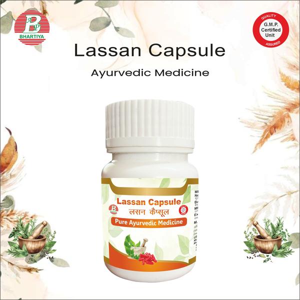 LAHSUN LASSAN / LAHSUN (Allium sativum Linn.) The Supreme Heart & Immunity Herb — “Lahsun / Garlic”Lahsun is a highly esteemed herb in Ayurveda, celebrated for its Hrudya (heart-supporting), Balya (strength-promoting), Rasayana (rejuvenative), Jwaraghna (febrifuge), and Krimighna (antimicrobial) properties. It is traditionally used to enhance cardiovascular health, immunity, digestive strength, and overall vitality. Lahsun is particularly effective in Kapha–Vata disorders, hypertension, respiratory congestion, digestive weakness, and fatigue. BOTANICAL INFORMATION OF LASSAN• Scientific Name: Allium sativum Linn.• Family: Amaryllidaceae• Order: Asparagales• Genus: Allium• Species: sativumCommon Names• Sanskrit: Rasuna• Hindi: Lahsun / Lassan• English: Garlic• Tamil: Vellulli• Telugu: Vellulli• Kannada: Bellulli• Malayalam: Poondu• Bengali: Rosun SYNONYMS IN CLASSICAL AYURVEDIC NIGHANTUSCharaka Samhita• Rasuna – Cardio-protective, immune-boostingSushruta Samhita• Lassan – Digestive stimulant, rejuvenativeBhavaprakasha Nighantu• Hrudya, Balya, Rasayana – Supports heart, strength, and rejuvenationDhanvantari Nighantu• Krimighna – Anti-parasitic, antimicrobial MORPHOLOGY OF LASSAN• Plant Type: Herbaceous perennial• Height: 30–60 cm• Leaves: Strap-like, green• Flowers: Umbellate clusters, white or pink• Bulb: Underground, composed of multiple cloves• Roots: Fibrous ECOLOGICAL PREFERENCES• Climate: Temperate to subtropical• Soil: Well-drained, fertile, loamy soil• Sunlight: Full sun• Water Requirement: Moderate• Altitude: Up to 2,000 m GEOGRAPHICAL DISTRIBUTION• India: Punjab, Uttar Pradesh, Madhya Pradesh, Rajasthan• Outside India: China, Mediterranean, USA, Europe CLASSICAL AYURVEDIC PROPERTIES (RASA–GUNA–VIRYA–VIPAKA)• Rasa (Taste): Katu (pungent), Tikta (bitter)• Guna (Qualities): Laghu (light), Ruksha (dry)• Virya (Potency): Ushna (hot)• Vipaka (post-digestive effect): Katu (pungent)• Dosha Effects: Kapha–Vata hara; increases Pitta THERAPEUTIC ACTIONS (KARMA)1. Hrudya – Supports cardiovascular health2. Balya – Strengthens body and immunity3. Rasayana – Rejuvenative, anti-aging, restores vitality4. Pachana – Digestive stimulant5. Krimighna – Antimicrobial, antiparasitic6. Shleshma-Kapha Hara – Reduces congestion and mucus7. Vajikarana – Enhances sexual vitality INDICATIONS• Hypertension, high cholesterol, heart disorders• Weak immunity and frequent infections• Respiratory congestion, cough, cold• Digestive weakness, bloating, and gas• Male sexual weakness or low libido• General fatigue and low vitality MODERN PHYTOCHEMISTRY & PHARMACOLOGYMajor Constituents:• Allicin (sulphur compound)• Saponins• Flavonoids• Vitamins (C, B6) and minerals (selenium, manganese)Pharmacological Actions:• Cardioprotective, antihypertensive, lipid-lowering• Anti-microbial, anti-inflammatory, antioxidant• Immune-modulatory• Rejuvenative and anabolic• Neuroprotective CULTIVATION DETAILS• Propagation: Cloves / Bulbs• Sowing Time: October–November• Spacing: 10–15 cm between plants• Irrigation: Moderate• Harvesting: 6–8 months after planting• Fertilization: Organic manure preferred CLASSICAL DOSAGE (According to Ayurvedic Granthas)• Fresh Cloves: 2–4 g daily• Powder (Churna): 1–2 g twice daily• Juice / Decoction: 5–10 ml with honey or warm water CLASSICAL AYURVEDIC FORMULATIONS CONTAINING LASSAN1. Lahsun Churna – Digestive and immune support2. Lahsun Kashaya (Decoction) – Respiratory congestion, cough, and cold3. Medicated Garlic Oil (Lahsun Taila) – For massage, nerve, and hair health4. Rasayana with Lahsun – Rejuvenative and vitality-promoting SAFETY & PRECAUTIONS• Safe under classical doses• Avoid excessive intake in Pitta disorders (can cause acidity)• Caution in bleeding disorders or if on anticoagulants• May irritate stomach in raw form “Lahsun, the pungent bulb, nurtures heart, immunity, digestion, and vitality — a humble yet potent gift of nature for rejuvenation and strength.” LASSAN / LAHSUN FORMULATIONS – BHARTIYA AYURVEDIC PHARMACY Bhartiya Ayurvedic Pharmacy prepares a range of Lahsun (Allium sativum) formulations following classical Ayurvedic principles, retaining full Hrudya, Balya, Rasayana, Krimighna, and immune-supporting properties. Each product is designed to support cardiovascular health, immunity, digestive strength, vitality, and overall rejuvenation. 1. Lahsun CapsuleDescription:Lahsun Capsule is a convenient, modern dosage form containing standardized Lahsun extract. Ideal for those who prefer capsules over powders, it preserves all rejuvenative, immune-boosting, and cardio-protective properties of the bulb.Key Actions:• Supports heart and circulatory system health (Hrudya)• Enhances immunity and overall vitality (Rasayana)• Promotes digestive strength and energy (Balya Pachana)• Anti-aging and rejuvenative effectsDosage:• 1–2 capsules twice daily with warm water after mealsPrecautions:• Avoid overdose• Use under supervision in bleeding disorders, hypertension, or pregnancy 2. Lahsun Powder (Churna)Description:Pure, finely powdered Lahsun for traditional use. Can be consumed with honey, ghee, warm water, or milk.Key Actions:• Supports cardiovascular health and lowers cholesterol• Boosts immunity and fights infections• Enhances digestive strength and metabolism• Rejuvenative and anti-aging effectsDosage:• 1–2 g daily, mixed with honey, ghee, or warm water, or as advised by physicianPrecautions:• Avoid excess intake in Pitta-prone individuals• Use with caution in bleeding disorders