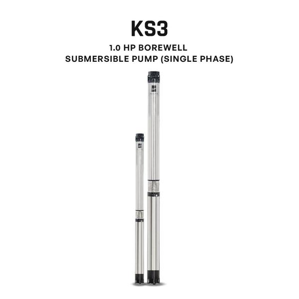 Kirloskar Borewell Submersible Pump, KS3D-1015, 1 HP, Single Phase, 220 Volts, Size 32mm with contro