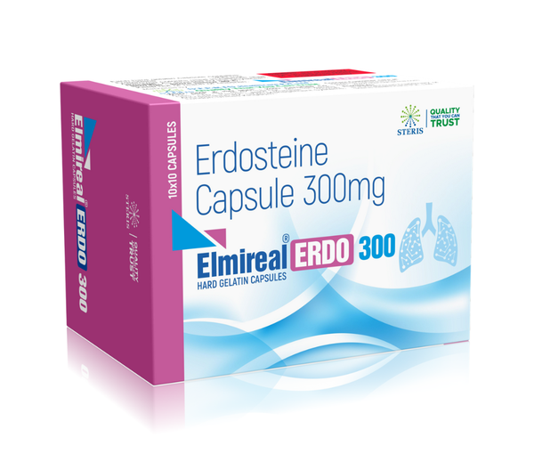 Respiratory health plays a vital role in overall well-being, especially in individuals prone to chronic cough, bronchitis, or excessive mucus production. ELMIREAL ERDO 300, formulated with Erdosteine Capsules 300 mg, is designed to support better breathing by reducing thick mucus and improving airway clearance. It is widely used as a mucolytic therapy in various respiratory conditions associated with excessive sputum production.

ELMIREAL ERDO 300 works by targeting the root cause of productive cough — thick, sticky mucus that blocks the airways — helping patients breathe more comfortably and recover faster. Its scientifically proven formulation makes it a trusted option for respiratory support.

Product Description

ELMIREAL ERDO 300 contains Erdosteine 300 mg, a potent mucolytic agent known for its ability to break down mucus structure and reduce viscosity. Unlike simple cough suppressants, Erdosteine addresses mucus congestion directly, making it easier to expel phlegm and clear the respiratory tract.

This medication is commonly prescribed for individuals suffering from acute and chronic respiratory conditions where mucus accumulation is a significant problem. By thinning the mucus, ELMIREAL ERDO 300 improves airflow and reduces the frequency and severity of coughing episodes.

The capsules are designed for convenient oral administration and optimal absorption, ensuring effective therapeutic action.

How ELMIREAL ERDO 300 Works

Erdosteine acts as a mucolytic by breaking the disulfide bonds in mucus glycoproteins. This chemical action reduces the thickness and stickiness of sputum, making it easier to expel through coughing.

Additionally, Erdosteine possesses antioxidant properties, which help protect the respiratory epithelium from oxidative stress and inflammation. It also enhances the effectiveness of certain antibiotics when used in combination therapy for respiratory infections.

Mechanism of Action

Mucus Breakdown – Reduces mucus viscosity by altering its chemical structure.

Improved Ciliary Function – Enhances natural airway clearance mechanisms.

Antioxidant Activity – Reduces oxidative damage in respiratory tissues.

Anti-inflammatory Support – Minimizes airway irritation and swelling.

Together, these actions help relieve productive cough and improve breathing efficiency.

Uses of Erdosteine Capsules 300 mg

ELMIREAL ERDO 300 is commonly used in the management of:

Acute bronchitis

Chronic bronchitis

Chronic Obstructive Pulmonary Disease (COPD)

Productive cough with thick sputum

Respiratory tract infections with mucus accumulation

It is particularly beneficial for patients who experience persistent cough accompanied by excessive mucus production. By reducing sputum thickness, it helps shorten recovery time and improves overall respiratory comfort.

Key Benefits of ELMIREAL ERDO 300
1. Effective Mucus Clearance

Helps liquefy thick mucus, making it easier to cough out and clear airways.

2. Reduces Frequency of Productive Cough

By addressing mucus build-up, it minimizes repeated coughing episodes.

3. Supports Faster Recovery

Improves breathing comfort and reduces airway blockage, aiding faster recovery from respiratory infections.

4. Antioxidant Protection

Protects lung tissues from oxidative stress and inflammation.

5. Enhances Antibiotic Efficacy

When prescribed alongside antibiotics, erdosteine may enhance their effectiveness in respiratory infections.

6. Improves Quality of Life

Reduces breathing discomfort and helps patients resume normal daily activities sooner.

Dosage and Administration

The usual recommended dose for adults is Erdosteine 300 mg twice daily, or as directed by a healthcare professional.

Swallow the capsule whole with water.

Can be taken with or without food.

Do not exceed the prescribed dose.

Duration of treatment depends on the severity of the condition and medical advice.

Side Effects of ELMIREAL ERDO 300

Like all medications, ELMIREAL ERDO 300 may cause side effects in some individuals. Most side effects are mild and temporary.

Common Side Effects

Nausea

Vomiting

Stomach discomfort

Diarrhea

Headache

Dizziness

These symptoms usually resolve on their own and do not require discontinuation unless persistent.

Less Common but Serious Side Effects

Allergic reactions (rash, itching, swelling)

Severe abdominal pain

Persistent vomiting

Breathing difficulty

If any serious reaction occurs, immediate medical attention is necessary.

Precautions and Warnings

Inform your doctor if you have liver or kidney disorders.

Not recommended for individuals allergic to Erdosteine or similar compounds.

Pregnant and breastfeeding women should consult a healthcare provider before use.

Use cautiously in patients with a history of peptic ulcers.

Avoid self-medication; always follow prescribed guidelines.

Who Should Use ELMIREAL ERDO 300?

ELMIREAL ERDO 300 is suitable for adults experiencing productive cough due to respiratory tract infections or chronic lung conditions. It is particularly beneficial for patients with chronic bronchitis or COPD who frequently experience mucus congestion.

However, it should only be used under medical supervision to ensure appropriate diagnosis and dosage.

Storage Instructions

Store in a cool, dry place below 25°C.

Keep away from direct sunlight and moisture.

Keep out of reach of children.

Proper storage ensures the medicine maintains its potency and effectiveness.

Why Choose ELMIREAL ERDO 300?

When dealing with persistent productive cough, choosing the right mucolytic makes a significant difference. ELMIREAL ERDO 300 provides targeted relief by directly addressing mucus viscosity rather than suppressing the cough reflex. This ensures effective airway clearance without trapping mucus inside the lungs.

Its dual action — mucolytic and antioxidant — sets it apart as a comprehensive respiratory support solution. With proper medical guidance, it can significantly improve breathing comfort and recovery outcomes.

Conclusion
ELMIREAL ERDO 300 (Erdosteine Capsules 300 mg) is an effective mucolytic medication designed to relieve productive cough and improve respiratory health. By breaking down thick mucus and supporting airway clearance, it enhances breathing comfort and speeds up recovery from respiratory conditions.