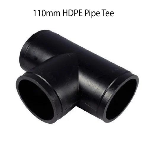 HDPE equal tee refers to the branch diameter of this tee is same with the main pipeline diameter of this tee, which means three ends of tee have same diameters. An HDPE Equal Tee is used to split a HDPE pipe into two outlets at right angles to the end of the original pipe, or to add in an outlet to a HDPE Pipe.Fitting Type :	TeeConnection :	FlangeMaterial :	HDPEUsage/ Application :	 PlumbingDiameter :	4 inchMaterial Grade :	PE100Color :	BlackThickness :	110mm