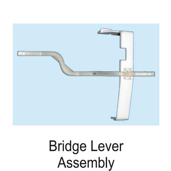 The provided image shows a Bridge Lever Assembly, a specialized internal plastic component used in toilet flushing systems, specifically for Commander Watertech Slim series cisterns.This assembly acts as the internal linkage that transfers the downward force from the top push button to the flush valve, initiating the water release.These parts are typically molded from high-grade engineering polymers like ABS and Acetal. The unique shape, featuring a long horizontal lever with a specific “bend,” is engineered to fit the compact internal dimensions of “Slim” cistern models.