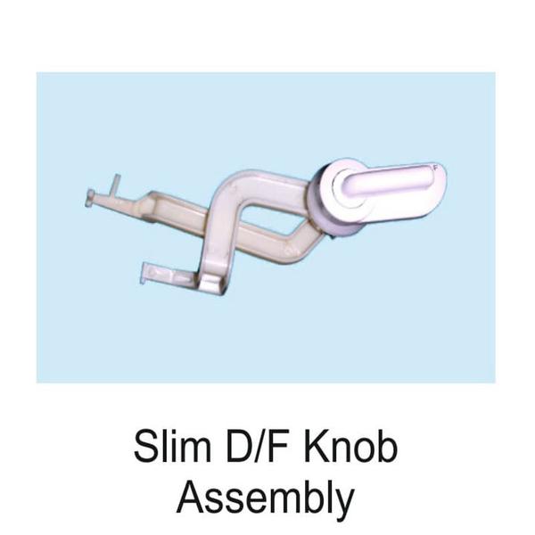 Based on the visual identification and provided text, the image shows a Slim Dual Flush (D/F) Knob Assembly, a specialized internal fitting designed for slimline or low-profile toilet cisterns.
