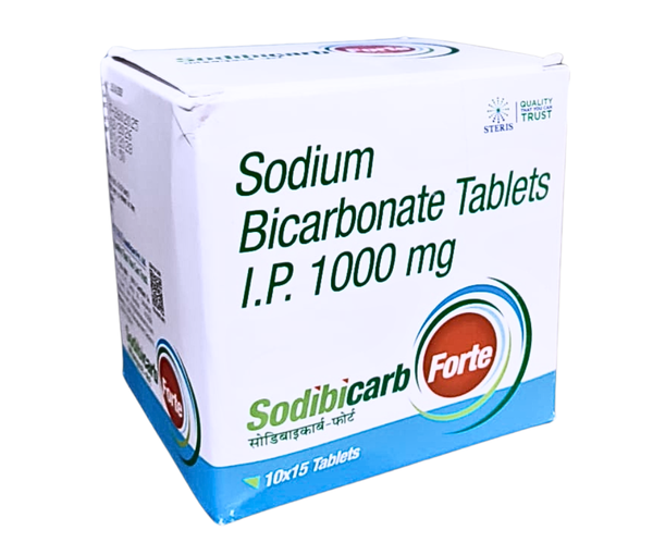 SODIBICARB FORTE is a pharmaceutical preparation containing 1000 mg of Sodium Bicarbonate, a widely used compound known for its ability to neutralize excess acid in the body. It is commonly prescribed to manage conditions associated with high acidity levels, including metabolic acidosis and gastrointestinal acid disorders. By helping restore the body’s natural acid-base balance, SODIBICARB FORTE supports proper metabolic function and overall health.Sodium bicarbonate has long been used in medical practice for its alkalizing properties, making it useful in a variety of therapeutic situations. In tablet form, SODIBICARB FORTE provides a convenient and effective way to deliver controlled doses of sodium bicarbonate under medical supervision. It is typically prescribed to patients who require correction of acid levels in the blood or digestive tract.Maintaining the correct pH balance in the body is essential for the normal functioning of organs and metabolic processes. Excess acidity can interfere with cellular activity and lead to complications if left untreated. SODIBICARB FORTE helps counteract these effects by neutralizing acids and supporting a healthier internal environment.How SODIBICARB FORTE WorksThe active ingredient in SODIBICARB FORTE is Sodium Bicarbonate, a compound that acts as a systemic alkalizer. When taken orally, sodium bicarbonate reacts with acids in the stomach and bloodstream to form water, carbon dioxide, and neutral salts. This chemical reaction reduces acidity and helps stabilize the body's pH levels.In the digestive system, sodium bicarbonate neutralizes excess stomach acid, providing relief from acid-related discomfort. In the bloodstream, it helps buffer excess hydrogen ions, which are responsible for increased acidity. By restoring the body’s natural acid-base balance, SODIBICARB FORTE supports normal physiological functions and metabolic processes.This buffering action makes sodium bicarbonate particularly useful in conditions where the body accumulates too much acid, such as Metabolic Acidosis or chronic kidney-related acid imbalances.Uses of SODIBICARB FORTESODIBICARB FORTE is used for several medical purposes where acid neutralization or pH correction is required.1. Treatment of Metabolic AcidosisOne of the primary uses of SODIBICARB FORTE is the management of Metabolic Acidosis, a condition in which the body produces too much acid or the kidneys cannot remove enough acid from the body. This imbalance can occur in kidney disease, severe dehydration, or certain metabolic disorders. Sodium bicarbonate helps restore normal pH levels in the blood.2. Relief from Acid Indigestion and HeartburnSODIBICARB FORTE may also be used to relieve symptoms of acid indigestion and heartburn caused by excess stomach acid. By neutralizing gastric acid, it can provide temporary relief from discomfort and burning sensations associated with digestive acidity.3. Support in Kidney DisordersPatients with chronic kidney disease sometimes develop acid accumulation in the blood. Sodium bicarbonate therapy can help reduce this acidity and improve metabolic balance, supporting kidney health and overall well-being.4. Urinary AlkalinizationSODIBICARB FORTE may be used to make the urine less acidic in certain medical conditions. This can help prevent the formation of certain types of kidney stones and may assist in the elimination of specific toxins from the body.5. Support During Certain Medical TreatmentsIn some medical situations, sodium bicarbonate may be prescribed as supportive therapy to help maintain electrolyte balance and reduce acid buildup during treatment.Key Benefits of SODIBICARB FORTESODIBICARB FORTE offers multiple therapeutic benefits when used under proper medical guidance.1. Restores Acid–Base BalanceThe primary benefit of SODIBICARB FORTE is its ability to correct acid-base imbalances in the body. This is particularly important for individuals suffering from metabolic disorders that cause excessive acidity.2. Provides Quick Acid NeutralizationSodium bicarbonate reacts rapidly with acids, offering relatively fast relief from acid-related symptoms such as indigestion or heartburn.3. Supports Kidney HealthBy helping regulate acid levels in the bloodstream, SODIBICARB FORTE may reduce the burden on the kidneys and support metabolic stability in patients with kidney-related conditions.4. Helps Prevent Certain Kidney StonesBy alkalizing the urine, sodium bicarbonate can help reduce the formation of certain types of kidney stones that develop in acidic urine environments.5. Improves Overall Metabolic StabilityBalanced pH levels are essential for enzyme activity, cellular function, and overall metabolism. SODIBICARB FORTE helps maintain this balance and supports normal physiological processes.6. Convenient Oral Dosage FormThe tablet formulation allows patients to take sodium bicarbonate in a controlled and standardized dose, ensuring consistent therapeutic effects when used as prescribed.How to Use SODIBICARB FORTESODIBICARB FORTE should be used according to the instructions provided by a healthcare professional.General usage guidelines include:Take the tablet with a glass of water.It may be taken after meals or as directed by a doctor.Follow the prescribed dosage carefully to avoid excessive alkalization.Do not exceed the recommended dose without medical advice.Patients undergoing long-term therapy may require regular monitoring of blood pH, electrolyte levels, and kidney function to ensure safe and effective treatment.Possible Side Effects of SODIBICARB FORTEAlthough SODIBICARB FORTE is generally safe when used as prescribed, some individuals may experience side effects.Common Side EffectsThese effects are usually mild and temporary:Mild stomach discomfortGas or bloatingIncreased thirstTemporary nauseaLess Common Side EffectsSome patients may experience:HeadacheMuscle crampsSwelling due to sodium retentionRare but Serious Side EffectsExcessive intake or prolonged use may lead to more serious issues, including:Metabolic alkalosis (excessive alkalinity in the blood)Fluid retention or high sodium levelsElevated blood pressure in sensitive individualsPatients experiencing persistent vomiting, confusion, severe swelling, or unusual weakness should seek medical attention immediately.Precautions and Safety InformationBefore starting SODIBICARB FORTE, patients should inform their doctor if they have:High blood pressureHeart diseaseKidney disordersSodium-restricted dietsElectrolyte imbalancesBecause sodium bicarbonate contains sodium, it should be used cautiously in individuals who must limit sodium intake. Pregnant or breastfeeding women should only use this medication if recommended by a healthcare provider.Lifestyle Recommendations for Best ResultsTo enhance the effectiveness of SODIBICARB FORTE, patients should consider the following lifestyle practices:Maintain a balanced diet with moderate sodium intakeDrink adequate fluids to support kidney functionAvoid excessive consumption of acidic or processed foodsFollow medical advice regarding long-term treatmentAttend regular checkups for monitoring of acid-base balanceConclusionSODIBICARB FORTE, containing 1000 mg of Sodium Bicarbonate, is an effective medication designed to help neutralize excess acid and restore the body’s natural pH balance. It is widely used in the treatment of Metabolic Acidosis, digestive acid disorders, and certain kidney-related conditions.