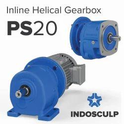 Indosculp PS20 Inline Helical GearboxThe PS Series gear units are designed in unibox housing to consume optimal installation space and can operate in harsh environments with minimum downtimes. Strict quality control measures are adopted at each stage of manufacturing and assembly of gearbox.The gear units are designed in unibox housing to consume optimal installation space and can operate in harsh environments with minimum downtimes. Strict quality control measures are adopted at each stage of manufacturing and assembly of the gearbox.All units are suitable to fit with any standard IC Motor.Inspection Standards:Surface Hardness: UNE 7-257-72Alignment of Shaft to Output Flange: DIN 42955Shaft Seal Tightness: Test at 1Kg/cm2Noise Levels: Within the limits specified in VDI 2159FeaturesSynthetic LubricantGrade VG 320 - For Longer LifeGearsForged Steel Grade 20MnCr5Case Hardened 58-62 HRCGear Profile Grinding DIN 6 AccuracyExceptionally Low Noise LevelPrecision Bearings2RS Bearing at Input ShaftFor Self Lubrication & Dust ProofingHigh QualityNitrile (NBR) Double Lip Oil SealGearbox HousingCast Iron Grade FG 260High ToughnessColour Indigo BlueSurface Treatment Zinc PhosphatingPure Polyester Powder CoatingAdditional Information:Delivery Time: 2-3 daysOur extensive distribution network covers major states across India, including Andhra Pradesh, Karnataka, Kerala, Tamil Nadu, Telangana, Uttar Pradesh, Punjab, Haryana, Uttarakhand, Delhi, Himachal Pradesh, West Bengal, Bihar, Odisha, Jharkhand, Sikkim, Rajasthan, Gujarat, Maharashtra, Goa, Madhya Pradesh, and Chhattisgarh.We proudly serve cities across these states such as Visakhapatnam, Vijayawada, Guntur, Tirupati, Kurnool, Bengaluru, Mysuru, Hubballi, Mangaluru, Belagavi (Belgaum), Thiruvananthapuram, Kochi, Kozhikode, Thrissur, Kannur, Chennai, Coimbatore, Madurai, Tiruchirappalli (Trichy), Salem, Hyderabad, Warangal, Nizamabad, Karimnagar, Khammam, Noida, Greater Noida, Kanpur, Lucknow, Ghaziabad, Agra, Varanasi, Meerut, Moradabad, Saharanpur, Gorakhpur, Mathura, Jhansi, Firozabad, Muzaffarnagar, Ayodhya, Aligarh, Bareilly, Bijnor, Sitapur, Chandigarh, Ludhiana, Amritsar, Jalandhar, Patiala, Bathinda, Mohali, Phagwara, Gurgaon, Faridabad, Panipat, Karnal, Yamunanagar, Sonipat, Dehradun, Haridwar, Roorkee, Haldwani, Rudrapur, New Delhi, Shimla, Dharamshala, Solan, Mandi, Kullu, Baddi, Kangra, Kolkata, Asansol, Siliguri, Durgapur, Howrah, Patna, Gaya, Muzaffarpur, Bhagalpur, Darbhanga, Bhubaneswar, Cuttack, Rourkela, Berhampur, Sambalpur, Ranchi, Jamshedpur, Dhanbad, Bokaro Steel City, Hazaribagh, Gangtok, Jaipur, Jodhpur, Kota, Bikaner, Ajmer, Udaipur, Alwar, Ahmedabad, Surat, Vadodara, Rajkot, Jamnagar, Junagadh, Morbi, Gandhinagar, Ankleshwar, Bharuch, Bhavnagar, Mumbai, Pune, Nasik, Nagpur, Aurangabad, Kolhapur, Amravati, Solapur, Akola, Jalgaon, Bhiwandi, Thane, Kalyan-Dombivli, Sangli, Malegaon, Latur, Goa, Panaji, Indore, Bhopal, Jabalpur, Gwalior, Ujjain, Ratlam, Sagar, Rewa, Satna, Dewas, Raipur, Bhilai, Durg, Bilaspur, Korba, Raigarh, Vadodara, Delhi, Ahmedabad, Mumbai, Thane, Pune, Bengaluru, Chennai, Ghaziabad, Indore, Rajkot, Faridabad, Morbi, and Coimbatore.