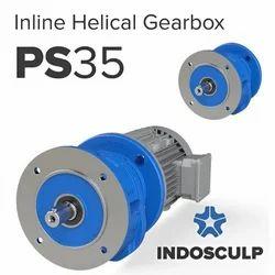 Indosculp PS35 Inline Helical GearboxThe PS Series gear units are designed in unibox housing to consume optimal installation space and can operate in harsh environments with minimum downtimes. Strict quality control measures are adopted at each stage of manufacturing and assembly of gearbox.The gear units are designed in unibox housing to consume optimal installation space and can operate in harsh environments with minimum downtimes. Strict quality control measures are adopted at each stage of manufacturing and assembly of the gearbox.All units are suitable to fit with any standard IC Motor.Inspection Standards:Surface Hardness: UNE 7-257-72Alignment of Shaft to Output Flange: DIN 42955Shaft Seal Tightness: Test at 1Kg/cm2Noise Levels: Within the limits specified in VDI 2159FeaturesSynthetic LubricantGrade VG 320 - For Longer LifeGearsForged Steel Grade 20MnCr5Case Hardened 58-62 HRCGear Profile Grinding DIN 6 AccuracyExceptionally Low Noise LevelPrecision Bearings2RS Bearing at Input ShaftFor Self Lubrication & Dust ProofingHigh QualityNitrile (NBR) Double Lip Oil SealGearbox HousingCast Iron Grade FG 260High ToughnessColour Indigo BlueSurface Treatment Zinc PhosphatingPure Polyester Powder CoatingAdditional Information:Delivery Time: 2-3 daysOur extensive distribution network covers major states across India, including Andhra Pradesh, Karnataka, Kerala, Tamil Nadu, Telangana, Uttar Pradesh, Punjab, Haryana, Uttarakhand, Delhi, Himachal Pradesh, West Bengal, Bihar, Odisha, Jharkhand, Sikkim, Rajasthan, Gujarat, Maharashtra, Goa, Madhya Pradesh, and Chhattisgarh.We proudly serve cities across these states such as Visakhapatnam, Vijayawada, Guntur, Tirupati, Kurnool, Bengaluru, Mysuru, Hubballi, Mangaluru, Belagavi (Belgaum), Thiruvananthapuram, Kochi, Kozhikode, Thrissur, Kannur, Chennai, Coimbatore, Madurai, Tiruchirappalli (Trichy), Salem, Hyderabad, Warangal, Nizamabad, Karimnagar, Khammam, Noida, Greater Noida, Kanpur, Lucknow, Ghaziabad, Agra, Varanasi, Meerut, Moradabad, Saharanpur, Gorakhpur, Mathura, Jhansi, Firozabad, Muzaffarnagar, Ayodhya, Aligarh, Bareilly, Bijnor, Sitapur, Chandigarh, Ludhiana, Amritsar, Jalandhar, Patiala, Bathinda, Mohali, Phagwara, Gurgaon, Faridabad, Panipat, Karnal, Yamunanagar, Sonipat, Dehradun, Haridwar, Roorkee, Haldwani, Rudrapur, New Delhi, Shimla, Dharamshala, Solan, Mandi, Kullu, Baddi, Kangra, Kolkata, Asansol, Siliguri, Durgapur, Howrah, Patna, Gaya, Muzaffarpur, Bhagalpur, Darbhanga, Bhubaneswar, Cuttack, Rourkela, Berhampur, Sambalpur, Ranchi, Jamshedpur, Dhanbad, Bokaro Steel City, Hazaribagh, Gangtok, Jaipur, Jodhpur, Kota, Bikaner, Ajmer, Udaipur, Alwar, Ahmedabad, Surat, Vadodara, Rajkot, Jamnagar, Junagadh, Morbi, Gandhinagar, Ankleshwar, Bharuch, Bhavnagar, Mumbai, Pune, Nasik, Nagpur, Aurangabad, Kolhapur, Amravati, Solapur, Akola, Jalgaon, Bhiwandi, Thane, Kalyan-Dombivli, Sangli, Malegaon, Latur, Goa, Panaji, Indore, Bhopal, Jabalpur, Gwalior, Ujjain, Ratlam, Sagar, Rewa, Satna, Dewas, Raipur, Bhilai, Durg, Bilaspur, Korba, Raigarh, Vadodara, Delhi, Ahmedabad, Mumbai, Thane, Pune, Bengaluru, Chennai, Ghaziabad, Indore, Rajkot, Faridabad, Morbi, and Coimbatore.