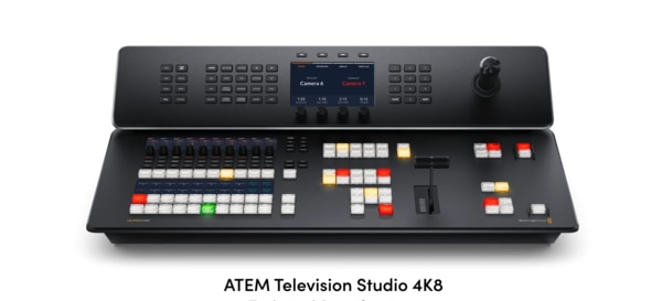 ATEM Television Studio 4K8 is a powerful Ultra HD live production switcher with a built in broadcast control panel. Get a fully featured broadcast quality live production studio with 8 12G-SDI inputs, 10 12G-SDI aux outputs for external recorders, 4 port 10G Ethernet switch, built in streaming, master recorder, multiview, USB webcam support, 2 DVEs, SuperSource, 4 ATEM Advanced Chroma Keyers, 2 media players, talkback and more!ConnectionsSDI Video Inputs8SDI Video Outputs12SDI Rates1.5G, 3G, 6G, 12GHDMI Video Outputs1Total Audio Inputs2 x XLR balanced analog audio,1 x BNC 32 Ch MADI digital audio,2 x RCA stereo analog audio,1 x 5 pin XLR Talkback.Total Audio Outputs4 x 1/4 inch Jack analog audio,1 x BNC 64 Ch MADI digital audio, up to 50 active,1 x 5 pin XLR Talkback.SDI Audio Inputs4 Ch embedded audio on all SDI inputs.SDI Audio Outputs16 assignable channels.Timecode Connections1 x BNC In, 1 x BNC Out.Reference Input1 x BNC In, 1 x BNC Out.Tri-Sync or Black Burst.Video Input Re-SyncOn all 8 inputs.Frame Rate and Format ConvertersOn all 8 inputs.SDI Aux Outputs10SDI Program Outputs1Webcam Output2 x USB-C supporting 720p or 1080p at PGM frame rate.Total Multi Views1 x 12G-SDI1 x HDMI 2.0RemoteRJ12 supports RS-422Control Panel ConnectionEthernet. Direct connection between panel and chassis, or via network.Internal Timecode GeneratorYesTalkbackRJ45 for 3rd party talkback systems.Tally OutputAdded via ethernet connection to Blackmagic Design GPI and Tally Interface product. (Not included).Ethernet4 x RJ45 with internet network switch. Supports 10/100/1000/10G BASE-T.Computer Interface2 x USB-C supports USB 3.0 for external drive recording, webcam out, software control, software updates and switcher connection.StandardsSD Video StandardsNoneHD Video Input Standards720p50, 720p59.94, 720p601080i50, 1080i59.94, 1080i601080p23.98, 1080p24, 1080p25, 1080p29.97, 1080p30, 1080p50, 1080p59.94, 1080p60Ultra HD Video Input Standards2160p23.98, 2160p24, 2160p25, 2160p29.972160p30, 2160p50, 2160p59.94, 2160p60SDI ComplianceSMPTE 292M, SMPTE 296M, SMPTE 424M, SMPTE 425M level A and B, SMPTE 2081-1, SMPTE 2081-10, SMPTE 2082-1 and SMPTE 2082-10.Video Sampling4:2:2Color Precision10-bit.Color SpaceRec 709SDI Auto SwitchingAutomatically detects between 1.5G-SDI, level A or level B 3G-SDI, 6G-SDI and 12G-SDI.Product SpecificsNumber of Mix Effects Rows1Direct Cross Points10Shifted Cross Points20Crosspoint Button TypeTri-Color LEDCrosspoint Label6 rows 24 character LCDPreview Transition1Source Select Bus1Dedicated Macro Buttons10 plus shift 10Transition Type Buttons5Transition RateSet via system LCD menu displayKey Buttons8AUX Buttons12Fader Bar1Record Buttons2Stream Buttons2DSK Transition Selectors6Fade to Black Buttons1System LCD Displays1Numeric Keypad13 Axis Joystick1Upstream Keyers4Downstream Keyers2Advanced Chroma Keyers4SuperSource1DVEs2Linear/Luma Keyers7Transition Keyer (Stinger/DVE)1 Stinger, 1 DVE.Total Number of Layers8Pattern Generators7Color Generators2Control PanelIntegrated panel with full control of switching and settings.Routable Windows16Windows Source LabelsYesTallyRed for program and green for preview indication.Talkback SupportYesMix Minus SupportYesStreamingDirect StreamingSupports direct live streaming using Real Time Messaging Protocol (RTMP) over ethernet or a shared internet connection over USB‑C.RecordingDirect Recording Video and AudioDirect recording to optional internal M.2 flash memory or to external media via USB-C expansion ports.Video RecordingHD programs recorded as a H.264 .mp4 file at the streaming quality setting and at the ATEM video HD standard with AAC audio.Ultra HD programs recorded as a H.265 HEVC file at the streaming quality setting and at the ATEM video Ultra HD standard with AAC audio.Media FormatSupports media formatted ExFAT (Windows/Mac). APFS or HFS+ (Mac).Multi View MonitoringMulti View Monitoring1 x multi view via SDI and HDMI configurable to 16, 13, 10, 7 or 4 up views. Includes monitoring of Program, Preview, Inputs, Media Players, DSKs, SuperSource, Clean Feed with optional labels and audio meters.Multi View Video StandardHD or Ultra HDDisplay Minimum Resolution1366 x 768Media PlayerMedia Players2ChannelsFill and key for each media player.Media Pool Still Image Capacity20Media Pool Still Image FormatPNG, TGA, BMP, GIF, JPEG and TIFF.Media Pool Clip Capacity2 x up to 2160p60.Media Player Clip Length in 720 HD720 frames.Media Player Clip Length in 1080 HD360 frames.Media Player Clip Length in 2160 UHD90 frames.Media Pool Video File FormatTGA sequence.Media Pool Audio File FormatWAV, MP3 and AIFF.ProcessingProcessing Delay< 10 lines when genlocked and in the same format as the switcher.Audio Mixer58 Channel mixer.Selectable On/Off/Audio-Follow-Video.Level and Peak metering.Master gain control.6 band parametric EQ, Dynamics including Expander, Gate, Compressor and Limiter.Camera ControlWhen used with most Blackmagic Design cameras, ATEM can control focus, iris and zoom of compatible lenses and camera settings including gain, white balance, tint, shutter, ND filter, color corrector, tally and record start/stop.Down Conversion1 x multi viewSoftwareControl Panel IncludedATEM Software Control Panel included free for Mac 12.0 Monterey, Mac 13.0 Ventura or later. and Windows 10 or 11.Software UpdatesUsing USB or Ethernet connection directly connected to Mac or Windows computers. Includes ATEM Setup Utility.Operating SystemsMac 14.0 Sonoma,Mac 15.0 Sequoia or later.Windows 10 and 11.Power RequirementsPower Supply1 x Internal 100 - 240 AC 50/60Hz with IEC C14 socket.1 x 4 pin XLR 12V DC In for external power supply or battery use.Power Usage120 W