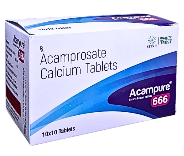 ACAMPURE 666 is a prescription medication containing Acamprosate Gastro-Resistant 666 mg, a medicine specifically designed to support individuals recovering from alcohol dependence. It is commonly used as part of a comprehensive treatment program that includes counseling, behavioral therapy, and lifestyle changes to help individuals maintain long-term sobriety.Alcohol dependence is a chronic condition that affects both the brain and behavior. Even after stopping alcohol consumption, many individuals continue to experience intense cravings and psychological discomfort that may lead to relapse. ACAMPURE 666 works by helping restore the natural chemical balance in the brain that becomes disrupted due to prolonged alcohol use.The gastro-resistant formulation ensures that the medication passes through the stomach without breaking down and dissolves in the intestine, which improves absorption and reduces potential stomach irritation. This formulation makes ACAMPURE 666 an effective and well-tolerated option for individuals seeking support during alcohol recovery.ACAMPURE 666 should always be used under the supervision of a healthcare professional and is most effective when combined with proper psychological and social support.CompositionActive Ingredient: Acamprosate Calcium equivalent to Acamprosate 666 mgDosage Form: Gastro-resistant oral tabletBrand Name: ACAMPURE 666Each tablet of ACAMPURE 666 is carefully formulated to deliver a controlled release of Acamprosate in the intestinal tract, helping maintain consistent therapeutic levels in the body.How ACAMPURE 666 WorksLong-term alcohol consumption disrupts the balance of certain neurotransmitters in the brain, particularly glutamate and GABA. These chemicals regulate brain activity and mood. When a person stops drinking alcohol, the imbalance may cause symptoms such as anxiety, irritability, insomnia, and strong cravings for alcohol.ACAMPURE 666 works by stabilizing the chemical signaling in the brain. It reduces excessive stimulation caused by glutamate activity and helps normalize brain function after alcohol withdrawal. By restoring this balance, the medication helps reduce cravings and supports abstinence from alcohol.Unlike some other treatments for alcohol dependence, ACAMPURE 666 does not cause unpleasant reactions if alcohol is consumed. Instead, it works by helping the brain maintain a more stable state that reduces the urge to drink.Uses of ACAMPURE 666ACAMPURE 666 is primarily prescribed to support individuals who have already stopped drinking alcohol and want to maintain long-term sobriety.1. Maintenance of Alcohol AbstinenceThe primary use of ACAMPURE 666 is to help individuals remain alcohol-free after detoxification. It reduces the mental and emotional urge to drink and strengthens recovery efforts.2. Support During Alcohol Rehabilitation ProgramsACAMPURE 666 is often included as part of structured alcohol rehabilitation programs that include therapy, counseling, and social support.3. Reduction of Alcohol CravingsMany individuals in recovery experience persistent cravings that can trigger relapse. ACAMPURE 666 helps reduce these cravings by stabilizing brain chemistry.4. Long-Term Recovery SupportAlcohol addiction is a long-term condition that may require extended treatment. ACAMPURE 666 can be used for several months or longer as recommended by a healthcare professional to maintain recovery progress.Key Benefits of ACAMPURE 666ACAMPURE 666 provides several important benefits for individuals recovering from alcohol dependence.Helps Maintain SobrietyOne of the most important benefits of ACAMPURE 666 is its ability to help individuals remain alcohol-free. It supports the brain during the recovery process and reduces the risk of relapse.Reduces Alcohol CravingsThe medication works directly on brain neurotransmitters to reduce the intense cravings that often occur after quitting alcohol.Supports Brain RecoveryProlonged alcohol consumption affects brain function. ACAMPURE 666 helps restore the natural chemical balance, allowing the brain to gradually recover.Non-Addictive Treatment OptionACAMPURE 666 is not addictive and does not produce dependency, making it a safe option for long-term use in alcohol recovery programs.Gastro-Resistant FormulationThe gastro-resistant coating protects the tablet from stomach acid and ensures that the medication is released in the intestine. This improves absorption and reduces stomach irritation.Compatible with Therapy ProgramsACAMPURE 666 works well alongside counseling, behavioral therapy, and support groups, helping patients achieve better recovery outcomes.Recommended Dosage and AdministrationACAMPURE 666 should be taken exactly as prescribed by a healthcare professional.Typical usage guidelines include:The medication is usually taken three times daily.Tablets should be swallowed whole with water.Do not crush or chew the gastro-resistant tablets.It can be taken with or without food.Treatment often begins after the patient has stopped drinking alcohol.The exact dosage and duration of treatment may vary depending on the patient's medical condition and the doctor’s recommendation.Possible Side Effects of ACAMPURE 666Like all medications, ACAMPURE 666 may cause side effects in some individuals. Most side effects are mild and tend to improve as the body adjusts to the medication.Common Side EffectsDiarrheaNauseaStomach discomfortLoss of appetiteHeadacheDizzinessThese symptoms are usually temporary and may disappear with continued use.Less Common Side EffectsSome individuals may experience:Dry mouthFatigueAnxiety or mood changesSkin rash or itchingDifficulty sleepingRare but Serious Side EffectsIn rare cases, serious side effects may occur, such as:Severe allergic reactionsDepression or suicidal thoughtsSignificant changes in mood or behaviorIf any severe symptoms occur, medical attention should be sought immediately.Precautions and Safety InformationBefore taking ACAMPURE 666, patients should discuss their medical history and current medications with their healthcare provider.Important precautions include:Inform the doctor if you have kidney disease, as dosage adjustments may be required.ACAMPURE 666 should not be used by individuals with severe kidney impairment.Pregnant or breastfeeding women should consult their doctor before using this medication.Patients should continue participating in counseling or therapy while taking the medication.Avoid skipping doses to maintain consistent effectiveness.It is important to note that ACAMPURE 666 works best for individuals who are committed to remaining alcohol-free.Storage InstructionsTo maintain the quality and effectiveness of ACAMPURE 666:Store the tablets at room temperature.Keep away from direct sunlight and moisture.Store in the original packaging until use.Keep out of reach of children.Do not use the medication after the expiration date mentioned on the packaging.ConclusionACAMPURE 666 (Acamprosate Gastro-Resistant 666 mg) is an effective medication designed to support individuals recovering from alcohol dependence. By helping restore the natural balance of brain chemicals disrupted by long-term alcohol use, it reduces cravings and supports long-term abstinence.The gastro-resistant formulation enhances absorption and minimizes stomach irritation, making it a reliable treatment option in alcohol recovery programs. When combined with counseling, behavioral therapy, and strong social support, ACAMPURE 666 can significantly improve the chances of maintaining sobriety.
