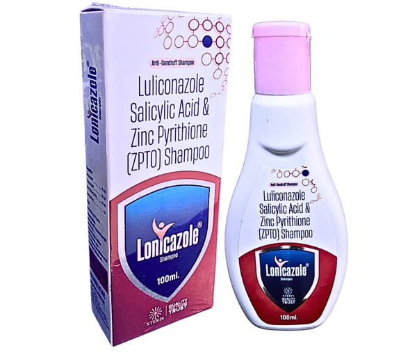 Advanced Antifungal & Scalp Care Formula with Luliconazole, Salicylic Acid & Zinc Pyrithione (ZPTO)Healthy hair begins with a healthy scalp. Many people struggle with persistent scalp issues such as dandruff, itching, flaking, fungal infections, and irritation that not only affect scalp health but also damage hair quality and confidence. LONICAZOLE SHAMPOO is specially formulated to address these common scalp concerns through a powerful combination of Luliconazole, Salicylic Acid, and Zinc Pyrithione (ZPTO). This advanced medicated shampoo works effectively to treat fungal infections, reduce dandruff, remove scalp buildup, and maintain overall scalp hygiene.Designed for individuals experiencing stubborn dandruff, seborrheic dermatitis, fungal scalp infections, and excessive scaling, LONICAZOLE SHAMPOO provides both therapeutic treatment and gentle cleansing. Its scientifically balanced formulation targets the root causes of scalp problems while supporting healthier, stronger hair.Product DescriptionLONICAZOLE SHAMPOO is a dermatologically formulated antifungal shampoo that combines the powerful antifungal action of Luliconazole, the exfoliating and keratolytic properties of Salicylic Acid, and the antimicrobial benefits of Zinc Pyrithione (ZPTO). Together, these ingredients work synergistically to eliminate fungal growth, reduce dandruff flakes, control scalp irritation, and promote a clean, refreshed scalp environment.Unlike ordinary shampoos that only wash away visible flakes temporarily, LONICAZOLE SHAMPOO targets the underlying fungal infection responsible for recurring dandruff and scalp irritation. The formula helps remove dead skin cells, control oil buildup, and restore the natural balance of the scalp.This shampoo is ideal for individuals suffering from:Persistent dandruffFungal scalp infectionsItchy scalp conditionsSeborrheic dermatitisScalp scaling and flakingExcess oil and scalp buildupRegular use helps maintain scalp hygiene and improves hair texture by reducing scalp inflammation and irritation.Key Ingredients and Their Role1. LuliconazoleLuliconazole is a potent antifungal agent widely used in dermatological treatments. It works by inhibiting the growth of fungi responsible for scalp infections and dandruff. By eliminating fungal colonies on the scalp, it helps prevent recurring flaking and itching.2. Salicylic AcidSalicylic acid acts as a keratolytic agent that gently exfoliates the scalp. It removes dead skin cells, loosens stubborn flakes, and clears blocked pores on the scalp. This helps other active ingredients penetrate deeper and work more effectively.3. Zinc Pyrithione (ZPTO)Zinc Pyrithione is a well-known antimicrobial and antifungal compound that helps control dandruff and scalp irritation. It reduces fungal growth, regulates oil production, and prevents scalp odor while maintaining scalp balance.Uses of LONICAZOLE SHAMPOOLONICAZOLE SHAMPOO is recommended for the treatment and management of several scalp conditions. Some of the primary uses include:1. Treatment of DandruffThe antifungal and antimicrobial ingredients effectively eliminate the fungus responsible for dandruff, helping reduce flakes and prevent recurrence.2. Management of Seborrheic DermatitisSeborrheic dermatitis causes redness, itching, and greasy flakes on the scalp. The active ingredients in LONICAZOLE SHAMPOO help soothe inflammation and control symptoms.3. Control of Fungal Scalp InfectionsLuliconazole works directly against dermatophytes and other fungi that infect the scalp, providing relief from infection and preventing its spread.4. Removal of Dead Skin and Scalp Build-UpSalicylic acid helps exfoliate the scalp and remove accumulated dead skin cells, allowing the scalp to breathe and remain healthy.5. Relief from Itchy and Irritated ScalpThe combined action of antifungal and soothing ingredients helps reduce itching and irritation associated with scalp disorders.Key Benefits of LONICAZOLE SHAMPOO1. Powerful Antifungal ProtectionThe presence of Luliconazole effectively eliminates fungal infections, making the shampoo highly effective for chronic dandruff and scalp fungal conditions.2. Deep Scalp CleansingSalicylic acid helps cleanse the scalp deeply by removing dirt, oil, and dead skin cells that contribute to dandruff and irritation.3. Long-Lasting Dandruff ControlZinc Pyrithione works continuously to prevent the regrowth of dandruff-causing microorganisms, providing longer-lasting relief.4. Reduces Scalp Itching and IrritationThe formula calms inflamed skin and reduces the discomfort associated with fungal infections and dandruff.5. Improves Scalp HealthRegular use helps restore the natural balance of the scalp, creating an environment that supports healthier hair growth.6. Prevents Recurrence of Scalp ProblemsBy addressing the root cause of dandruff and fungal infections, the shampoo helps prevent frequent relapses.7. Promotes Cleaner and Fresher HairThe shampoo leaves the scalp feeling refreshed and the hair soft, manageable, and clean.How to Use LONICAZOLE SHAMPOOFor best results, follow these directions:Wet your hair and scalp thoroughly with water.Apply an adequate amount of LONICAZOLE SHAMPOO to the scalp.Gently massage the shampoo into the scalp to create a rich lather.Leave it on the scalp for 3–5 minutes to allow the active ingredients to work effectively.Rinse thoroughly with clean water.It is usually recommended to use the shampoo 2–3 times per week or as directed by a healthcare professional.Possible Side EffectsLONICAZOLE SHAMPOO is generally well tolerated when used as directed. However, some individuals may experience mild side effects, especially if they have sensitive skin.Possible side effects may include:Mild scalp irritationTemporary dryness of the scalpSlight burning or stinging sensationRedness or sensitivityIncreased dryness of hair in rare casesThese effects are usually mild and temporary. If severe irritation, allergic reactions, or persistent discomfort occurs, it is advisable to discontinue use and consult a healthcare professional.PrecautionsAvoid contact with eyes. If contact occurs, rinse immediately with plenty of water.Use the shampoo only on the scalp and external areas.Do not apply on broken or severely inflamed skin unless advised by a doctor.Keep out of reach of children.Consult a healthcare professional before using if you have known allergies to antifungal medications.ConclusionScalp health is essential for maintaining strong, beautiful hair. Persistent dandruff, fungal infections, and scalp irritation can significantly affect both hair quality and overall comfort. LONICAZOLE SHAMPOO offers a comprehensive solution by combining the antifungal strength of Luliconazole, the exfoliating action of Salicylic Acid, and the protective benefits of Zinc Pyrithione.