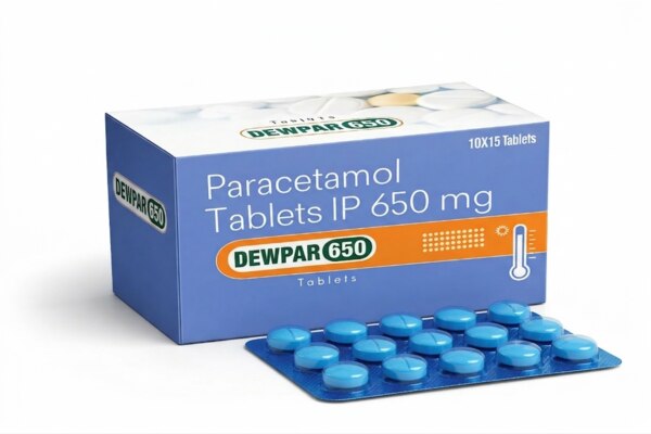 DEWPAR 650 Tablets contain Paracetamol 650 mg, a widely trusted medicine used to reduce fever and relieve mild to moderate pain. Manufactured by Divine Dew Biotech, this formulation is designed to provide effective and quick relief from common conditions such as fever, headache, body pain, and cold-related discomfort.Paracetamol works by blocking the production of certain chemical messengers in the brain that cause pain and fever. DEWPAR 650 is commonly recommended by healthcare professionals because of its proven safety profile when used as directed.This medicine is suitable for adults and can be used for short-term treatment of fever and various types of pain including headache, muscle pain, toothache, and joint pain.