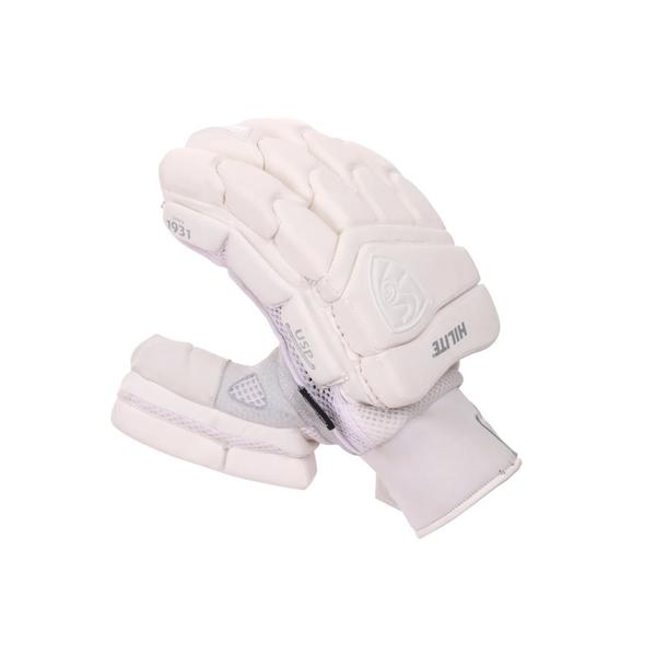The SG HILITE White Batting Gloves are crafted for cricket players who demand premium quality, superior protection, and unmatched comfort. Featuring a high-quality sheep leather palm, these gloves deliver an exceptional grip and long-lasting durability. The additional leather patch on hard-wearing areas ensures enhanced resilience, while imported PU and lightweight HD foam finger rolls provide excellent cushioning and flexibility. The split thumb and three-piece side bar protection on the bottom hand offer maximum support and safety. The first two fingers of the bottom hand are reinforced with captain plastic, while all other fingers and the thumb feature fiber protection for added durability. Designed with a sponge-padded spacer mesh back, these gloves ensure a snug and comfortable fit, and the nylon gusset promotes ventilation to keep hands cool and dry. Premium Sheep Leather Palm: Ensures durability and a superior grip for enhanced performance.Advanced Protection: Split thumb, three-piece side bar protection, and captain plastic on the first two fingers for maximum safety.Lightweight Comfort: Imported PU and lightweight HD foam finger rolls for cushioning and flexibility.Breathable Fit: Sponge-padded spacer mesh back and nylon gusset for ventilation and a snug fit.