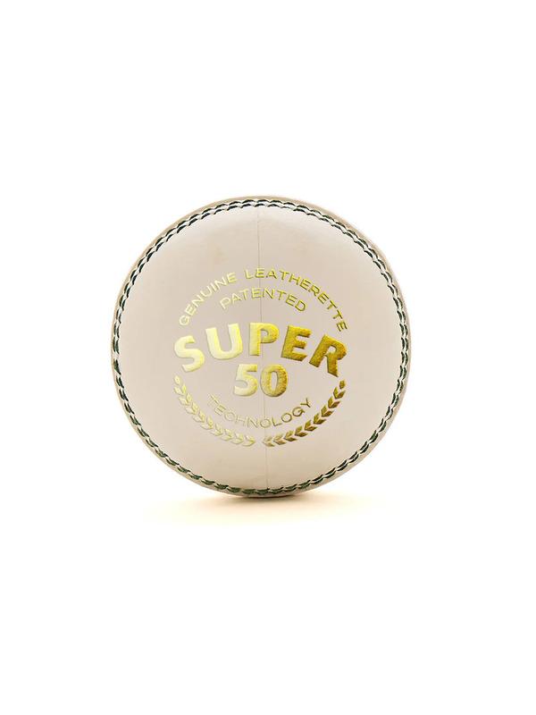 ntroducing the Cricket Ball Super 50—crafted for champions and priced for everyone. Our ball sets new benchmarks in performance, quality, and affordability. Built with premium material and engineered for a minimum of 50 overs, the Super 50 stays strong, game after game. Its waterproof core and precise machine stitching guarantee play ability in all weather and unmatched consistency. Because every ball counts. “Play more. Pay less. Win big with Cricket Ball Super 50”Product Material - Crafted from a Leatherette material that serves as a superior alternative to leather.Affordability - Super 50 cricket balls offer professional-level performance and durability at an affordable price, making them accessible for players, academies, schools, and clubs while addressing the challenge of rising costs in quality cricket balls.Durability and Longevity - Engineered to last a minimum of 50 overs, maintaining its integrity even in high intensity matches.Waterproof Excellence - Waterproofed material protect the ball from moisture, making it the optimal choice for play in wet or humid conditions.Machine Stitched Quality - Precision machine stitching for uniform seam and long-lasting shape. Enhances swing potential and retains spherical integrity throughout its use.Consistency and Performance - Uniformity in bounce, seam, and hardness guarantees reliable performance across batches and matches.