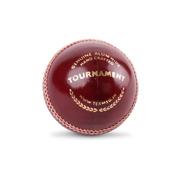 The Cricket Balls SG Tournament Red is a high-performance cricket ball designed for competitive play and training. Crafted with Grade 1 quality alum-tanned leather, it offers a premium feel and exceptional durability. The four-piece construction ensures a well-defined seam and consistent performance, while the lightweight and resilient cork core provides excellent bounce and shape retention. Water-proofed to withstand challenging weather conditions, this ball is built to last. With high abrasion resistance, the SG Tournament Red maintains its quality even after prolonged use, making it a reliable choice for serious cricketers.Grade 1+ High-Quality Leather: Made from premium alum-tanned leather for superior durability and a professional finish.Four-Piece Construction: Ensures consistent performance, optimal seam structure, and enhanced swing.Lightweight Resilient Cork Core: Provides excellent bounce and shape retention for long-lasting play.Water-Proofed: Designed to perform reliably in all weather conditions.High Abrasion Resistance: Offers exceptional durability and maintains its quality even after extended use.