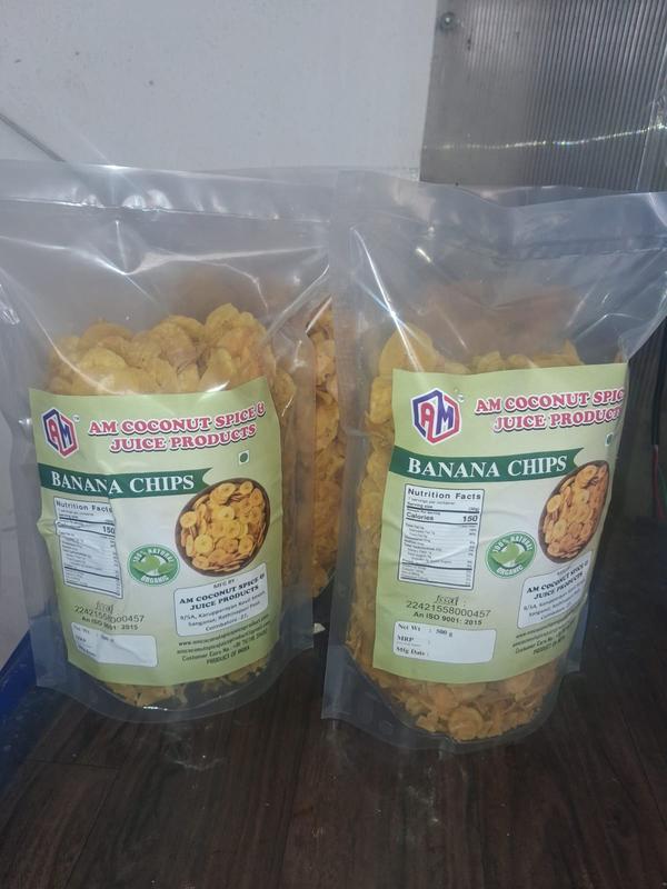AM Banana Chips are delicious and crispy snacks made from carefully selected fresh bananas. The bananas are thinly sliced and fried in pure coconut oil, giving the chips a rich aroma and authentic traditional taste. These chips are prepared under hygienic conditions to ensure freshness and high quality.They have a golden color, crunchy texture, and natural banana flavor that makes them perfect for everyday snacking. The use of coconut oil enhances the taste and provides a traditional Kerala-style flavor loved by many.AM Banana Chips are suitable for tea-time snacks, travel snacks, and party snacks. With their natural ingredients, great taste, and affordable price, they are one of the best snack choices for all age groups.