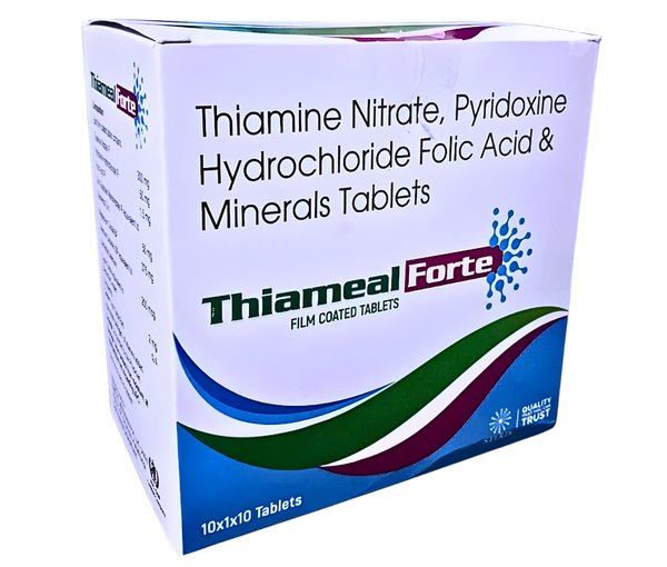 Thiamine Nitrate, Pyridoxine Hydrochloride, Folic Acid & Minerals Tablets
Maintaining proper nutrition is essential for a healthy body and mind. In today’s fast-paced lifestyle, many people fail to get sufficient vitamins and minerals through their daily diet. Nutritional deficiencies can lead to fatigue, weakness, nerve problems, and reduced immunity. To address these deficiencies, healthcare professionals often recommend vitamin and mineral supplements that support overall health and help the body function properly.
THIAMEAL FORTE is a specially formulated nutritional supplement containing Thiamine Nitrate, Pyridoxine Hydrochloride, Folic Acid, and essential minerals. This powerful combination helps support nerve health, energy metabolism, red blood cell production, and overall body wellness.
THIAMEAL FORTE is commonly prescribed for individuals experiencing vitamin deficiencies, nerve-related problems, fatigue, or those who require additional nutritional support due to medical conditions or lifestyle factors.
Composition of THIAMEAL FORTE
THIAMEAL FORTE tablets contain a balanced combination of important vitamins and minerals that play a key role in maintaining health.
Key Ingredients
Thiamine Nitrate (Vitamin B1)
Pyridoxine Hydrochloride (Vitamin B6)
Folic Acid (Vitamin B9)
Essential Minerals
Each of these components works together to support the nervous system, blood health, and metabolic processes in the body.
How THIAMEAL FORTE Works
The effectiveness of THIAMEAL FORTE lies in the combined action of its ingredients.
Thiamine Nitrate (Vitamin B1)
Thiamine plays a vital role in converting carbohydrates into energy. It supports proper nerve function and helps maintain a healthy cardiovascular system. A deficiency of thiamine can cause weakness, fatigue, and nerve damage.
Pyridoxine Hydrochloride (Vitamin B6)
Vitamin B6 is essential for protein metabolism and the production of neurotransmitters. It supports brain function, improves mood regulation, and helps maintain nerve health.
Folic Acid (Vitamin B9)
Folic acid is crucial for DNA synthesis and the formation of red blood cells. It helps prevent certain types of anemia and is especially important during pregnancy for proper fetal development.
Minerals
The added minerals in THIAMEAL FORTE support various biological processes such as enzyme function, bone health, and immune system performance.
Together, these nutrients help maintain proper nerve function, support energy production, and promote overall health.
Uses of THIAMEAL FORTE
THIAMEAL FORTE is widely used as a nutritional supplement to address vitamin deficiencies and support general health.
1. Treatment of Vitamin B Deficiency
The tablet helps replenish important B vitamins in the body, which are essential for nerve and metabolic functions.
2. Support for Nerve Health
This supplement is often recommended for individuals suffering from nerve pain or nerve damage caused by nutritional deficiencies.
3. Prevention of Anemia
Folic acid helps in the production of red blood cells and prevents certain types of anemia.
4. Boosting Energy Levels
By supporting energy metabolism, the supplement helps reduce fatigue and weakness.
5. Supporting Pregnancy Health
Folic acid plays a critical role in supporting healthy fetal development during pregnancy.
6. Improving Overall Nutrition
People with poor dietary intake or certain health conditions may require additional vitamin and mineral supplementation.
Key Benefits of THIAMEAL FORTE
THIAMEAL FORTE offers several health benefits due to its carefully selected ingredients.
1. Supports Healthy Nervous System
The vitamins present in the formulation help maintain nerve function and reduce nerve-related discomfort.
2. Improves Energy Production
B vitamins help convert food into energy, reducing tiredness and fatigue.
3. Promotes Red Blood Cell Formation
Folic acid plays a key role in red blood cell production, preventing anemia and improving oxygen supply in the body.
4. Enhances Brain Function
Pyridoxine supports neurotransmitter production, which helps maintain cognitive health and mood stability.
5. Strengthens Immunity
Essential vitamins and minerals support immune function and help the body fight infections.
6. Supports Overall Health and Wellness
Regular supplementation helps maintain nutritional balance and supports overall well-being.
Dosage and Administration
The dosage of THIAMEAL FORTE should always be taken according to a doctor’s recommendation.
General Dosage Guidelines
Usually taken once daily after meals
Swallow the tablet with water
Do not exceed the recommended dose without medical advice
Consistency in taking the supplement is important to achieve optimal benefits.
Possible Side Effects of THIAMEAL FORTE
Although THIAMEAL FORTE is generally well tolerated, some individuals may experience mild side effects.
Common Side Effects
Nausea
Mild stomach discomfort
Headache
Loss of appetite
These effects are usually temporary and resolve on their own.
Less Common Side Effects
Allergic reactions
Skin rash
Dizziness
If any severe or persistent symptoms occur, it is advisable to consult a healthcare professional.
Precautions and Warnings
Before using THIAMEAL FORTE, certain precautions should be considered.
Pregnancy and Breastfeeding
Pregnant or breastfeeding women should consult their doctor before taking this supplement.
Medical Conditions
Individuals with existing medical conditions should inform their doctor before starting the supplement.
Drug Interactions
Certain medications may interact with vitamin supplements. Always inform your healthcare provider about other medicines you are taking.
Lifestyle Tips to Enhance Nutritional Health
While supplements help address deficiencies, maintaining a healthy lifestyle is equally important.
Healthy Habits
Eat a balanced diet rich in fruits and vegetables
Include whole grains and protein sources
Stay hydrated
Exercise regularly
Avoid excessive alcohol consumption
Get sufficient sleep
These habits support better absorption of vitamins and minerals and improve overall health.
Conclusion
Nutritional deficiencies can affect many aspects of health, including energy levels, nerve function, and blood formation. Proper intake of essential vitamins and minerals is necessary to maintain overall well-being.
THIAMEAL FORTE, containing thiamine nitrate, pyridoxine hydrochloride, Folic Acid, and essential minerals, provides a comprehensive nutritional supplement designed to support nerve health, improve energy metabolism, and promote red blood cell production.
