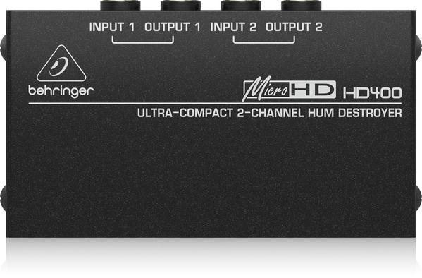 Behringer MICRO HD HD400Removes AC hum and noise - fast, easy and reliableBreaks ground loops safely, while keeping highest sonic quality2 independent channels for 2 mono or 1 stereo signalAutomatically converts unbalanced to balanced signals without signal loss