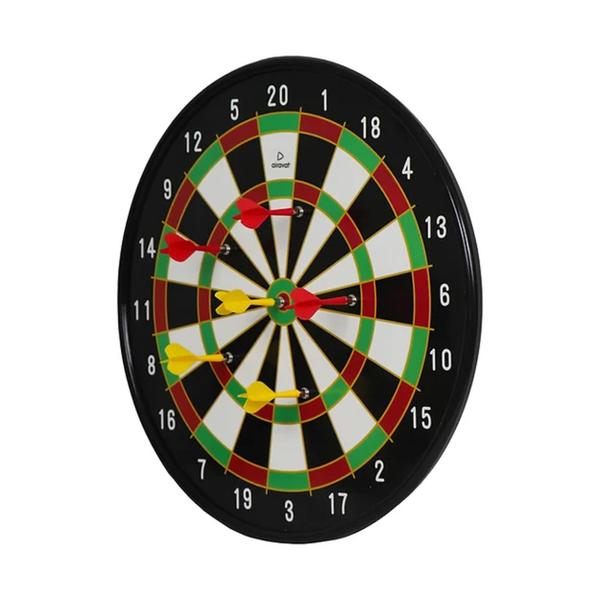 FEATURESSAFETY: AIRAVAT Magnetic dart boards eliminate the risk of injury from sharp darts, making them a safer option for children and adults.DURABILITY: Magnetic dart boards are made from durable materials that can withstand frequent use and last for a long time.PORTABILITY: Magnetic dart boards are lightweight and compact, making them easy to transport and use in different locations.MAGNETIC DARTS: Magnetic dart boards use darts with magnetic tips that stick to the board instead of piercing it, making it easier to score points and retrieve darts.COLORFUL DESIGN: Magnetic dart boards come in a variety of colorful designs and styles, making them a fun and attractive addition to any room or outdoor area.EASY TO USE: Magnetic dart boards are easy to set up and use, with no complicated installation required. Many come with a keyhole for easy hanging on a wall.RULESHang the board on a wall (measure 1.73m from the door to the centre of the bullseye).Players must stand 2.37m from the dartboard when throwing. To decide who plays dart, each player or one from each side throws one dart. The player throwing nearest to the bullseye shall start the game. Players throw three darts each time.Darts obtaining a score should remain on the board on completion of each throw.