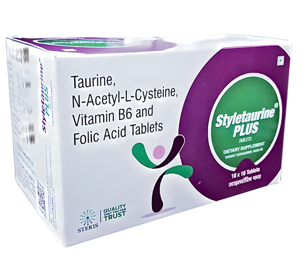 In todayโs fast-paced lifestyle, factors such as poor diet, stress, pollution, and hormonal imbalance can significantly affect overall health, particularly metabolic, reproductive, and cellular functions. Nutritional deficiencies and oxidative stress are often overlooked contributors to fatigue, hormonal disorders, poor fertility outcomes, and reduced vitality.
STYLETAURINE PLUS is an advanced nutraceutical formulation that combines Taurine (500 mg), N-Acetyl-L-Cysteine (NAC 125 mg), Vitamin B6, and Folic Acid. This powerful blend is designed to support antioxidant defense, improve metabolic health, promote hormonal balance, and enhance overall well-being.
The formulation works at a cellular level to combat oxidative stress, improve detoxification, and support key physiological functions, making it highly beneficial for both men and women.
Composition
Taurine โ 500 mg
N-Acetyl-L-Cysteine (NAC) โ 125 mg
Vitamin B6 โ 1.9 mcg
Folic Acid โ 176.47 mcg
Each ingredient plays a unique and complementary role in maintaining optimal health and vitality.
How STYLETAURINE PLUS Works
1. Taurine Mechanism
Taurine is a conditionally essential amino acid that:
Supports cardiovascular and neurological health
Helps regulate electrolyte balance
Improves insulin sensitivity
Reduces oxidative stress
2. N-Acetyl-L-Cysteine (NAC) Mechanism
NAC is a powerful antioxidant precursor that:
Boosts glutathione production (bodyโs main antioxidant)
Supports liver detoxification
Reduces oxidative damage in cells
Improves respiratory and metabolic health
3. Vitamin B6 Role
Vitamin B6 is essential for:
Neurotransmitter synthesis
Hormonal regulation
Reducing symptoms of fatigue and mood imbalance
4. Folic Acid Role
Folic acid (Vitamin B9) helps:
Support DNA synthesis and cell division
Improve red blood cell formation
Enhance reproductive health
Prevent nutritional deficiencies
Combined Effect
Together, these ingredients:
Provide strong antioxidant protection
Support hormonal and metabolic balance
Enhance fertility and reproductive health
Improve energy levels and overall wellness
Uses of STYLETAURINE PLUS
1. Management of Oxidative Stress
Helps neutralize free radicals
Protects cells from damage
2. Hormonal Balance Support
Beneficial in conditions like PCOS and metabolic imbalance
Supports endocrine function
3. Fertility Enhancement
Improves reproductive health in both men and women
Supports healthy ovulation and sperm quality
4. Liver Detoxification
NAC supports liver function and toxin removal
5. Energy and Metabolic Health
Helps reduce fatigue and improves energy production
6. Neurological and Mental Health
Supports brain function and mood stability
Key Benefits of STYLETAURINE PLUS
1. Powerful Antioxidant Protection
Combats oxidative stress at a cellular level
Protects tissues from damage caused by free radicals
2. Supports Hormonal Balance
Helps regulate hormones naturally
Beneficial for women with PCOS and hormonal irregularities
3. Enhances Fertility Health
Improves egg quality and ovulation
Supports sperm health and motility
4. Boosts Liver Function
Promotes detoxification and liver protection
Helps in removing harmful toxins
5. Improves Energy and Reduces Fatigue
Supports metabolic processes
Enhances overall stamina and vitality
6. Supports Cardiovascular Health
Taurine helps regulate blood pressure and heart function
7. Promotes Mental Well-being
Vitamin B6 supports neurotransmitter balance
Helps reduce stress and mood swings
Dosage and Administration
Take STYLETAURINE PLUS as directed by your healthcare professional
Usually recommended once daily after meals
Swallow with water
Do not exceed the recommended dose
Side Effects of STYLETAURINE PLUS
STYLETAURINE PLUS is generally safe and well tolerated when taken as recommended.
Common Side Effects
Mild stomach discomfort
Nausea
Headache
Less Common Side Effects
Dizziness
Gastrointestinal upset
Mild allergic reactions (rash, itching)
Rare Side Effects
Severe allergic reactions (very rare)
If any unusual symptoms occur, discontinue use and consult a healthcare provider.
Precautions and Warnings
Pregnancy & Breastfeeding: Consult a doctor before use
Medical Conditions: Inform your doctor if you have liver, kidney, or metabolic disorders
Drug Interactions: NAC may interact with certain medications; always disclose your current treatments
Allergies: Avoid use if allergic to any of the ingredients
Who Should Use STYLETAURINE PLUS?
This supplement is ideal for:
Individuals with oxidative stress or fatigue
Women with hormonal imbalance or PCOS
Couples trying to improve fertility
Individuals needing liver support
People with busy lifestyles and nutritional deficiencies
Lifestyle Recommendations
To maximize the benefits of STYLETAURINE PLUS:
Maintain a balanced, nutrient-rich diet
Stay hydrated
Exercise regularly
Manage stress through yoga or meditation
Avoid smoking and excessive alcohol
Ensure proper sleep
Conclusion
STYLETAURINE PLUS (Taurine, NAC, Vitamin B6 & Folic Acid) is a scientifically formulated nutraceutical designed to support overall health, hormonal balance, and cellular protection. Its unique combination of antioxidants and essential nutrients works synergistically to reduce oxidative stress, enhance fertility, improve metabolism, and promote long-term well-being.