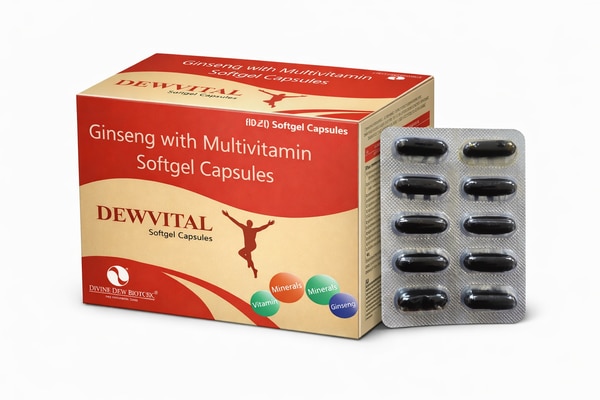 DEWVITAL Softgel Capsules are a powerful combination of Ginseng, Vitamins, and Essential Minerals designed to boost energy, improve immunity, and support overall health. Ideal for maintaining daily vitality and reducing weakness and fatigue.