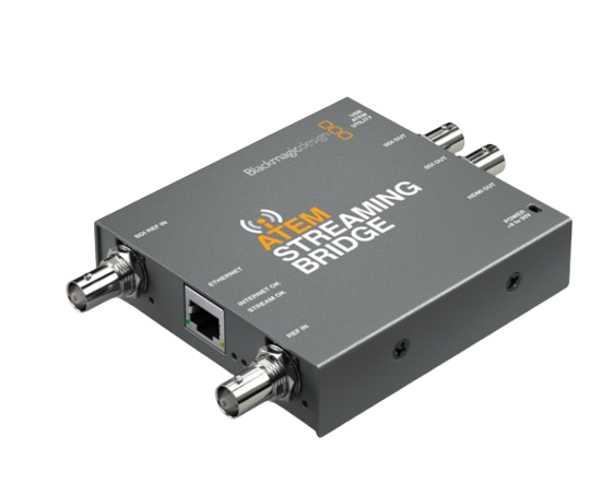 The ATEM Streaming Bridge is a video converter that lets you receive a H.264 stream from any ATEM Mini Pro and convert it back to SDI and HDMI video. This means you can send video to remote locations around your local Ethernet network, or via the internet globally! That’s possible because it uses advanced H.264 codecs for higher quality at very low data rates. Imagine broadcasters and bloggers collaborating on shows and creating global networks of ATEM Mini Pro remote broadcast studios. Setup is easy as the ATEM software utility can create setup files that you can email to remote ATEM Mini Pro studios. ATEM Streaming Bridge is the perfect way to use ATEM Mini Pro as a remote broadcast studio!