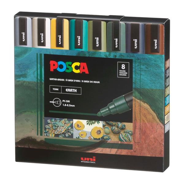 uni-ball Posca 5M 1.8-2.5mm Markers, Earth Tone Shades | Bullet Tip Markers (Multicolor, Set of 8)